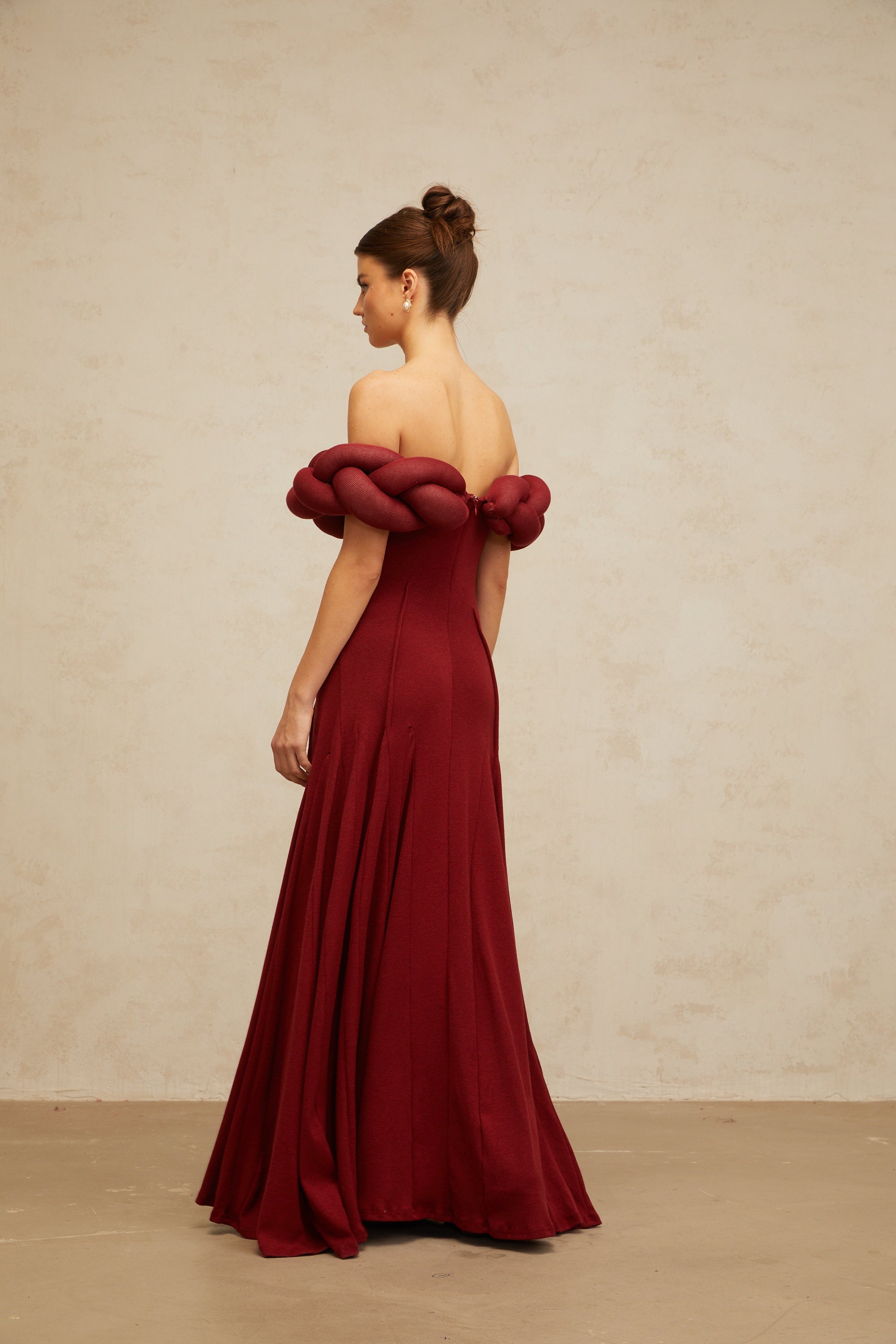 Roxane red braid-design knit maxi dress