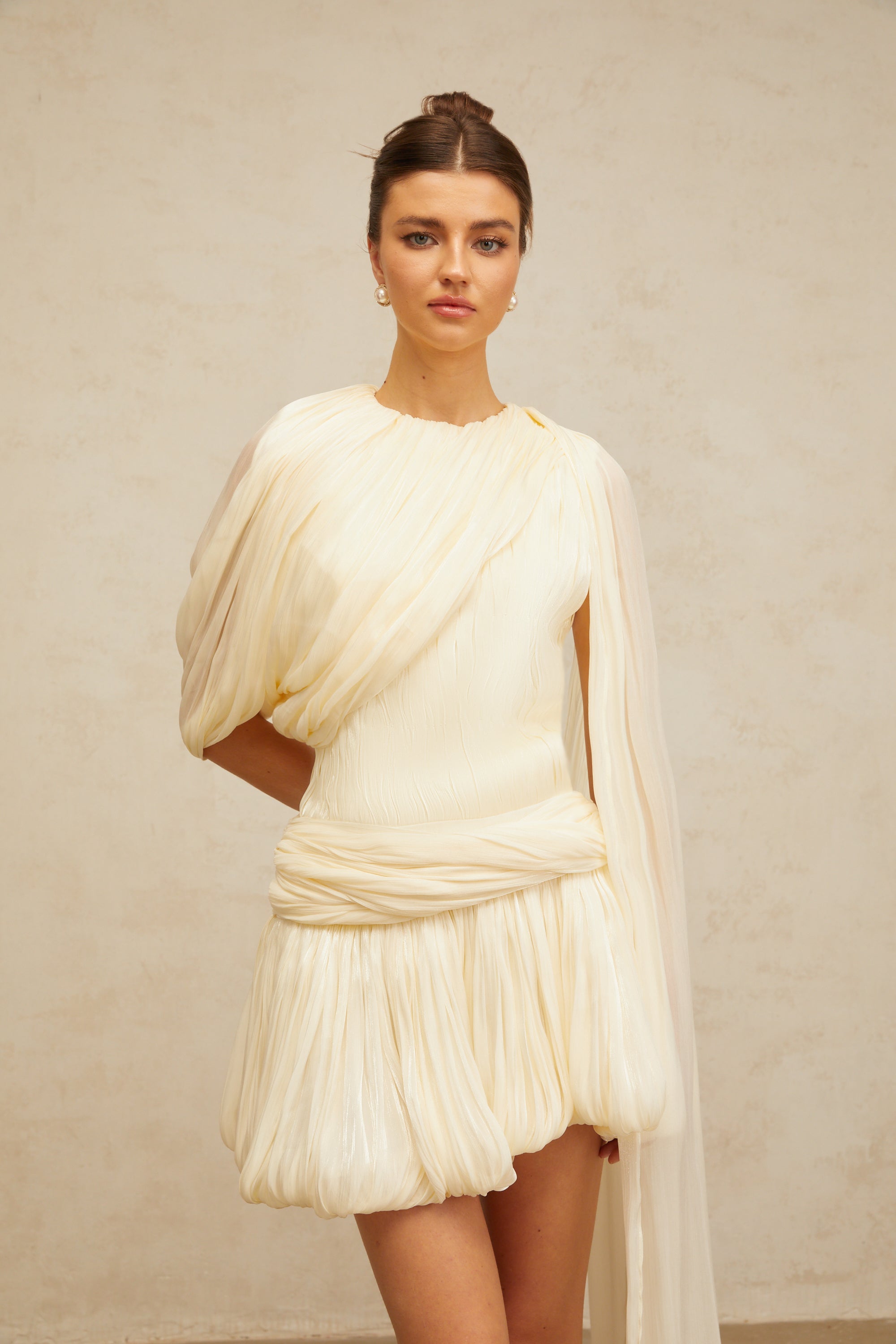 Cyrielle Pleated Mini Dress with Ribbon Design Accent (Final Sale-US Only)