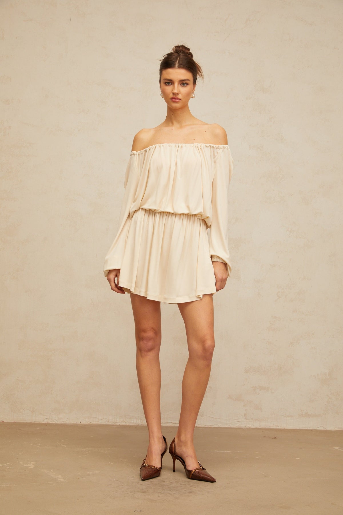 Emma neutrals structured-design mini dress (Final Sale-US Only)