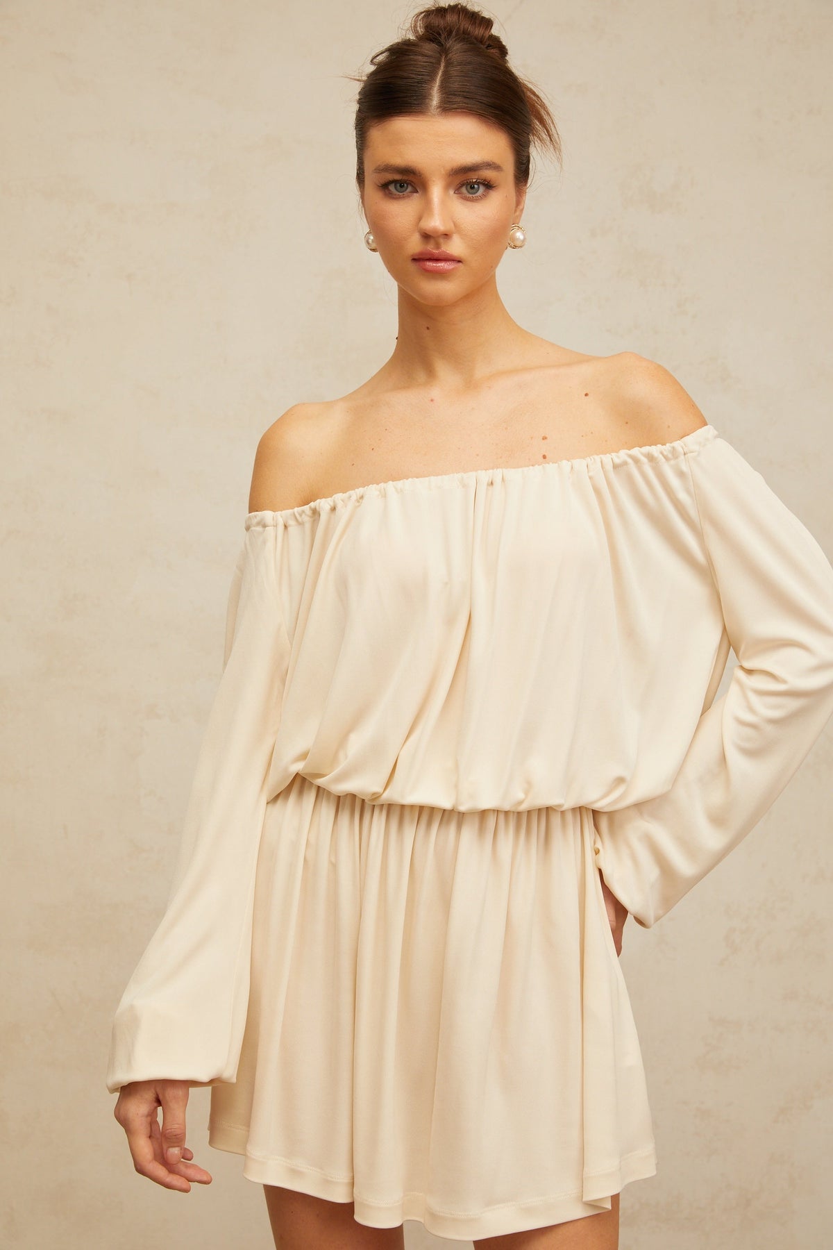 Emma neutrals structured-design mini dress