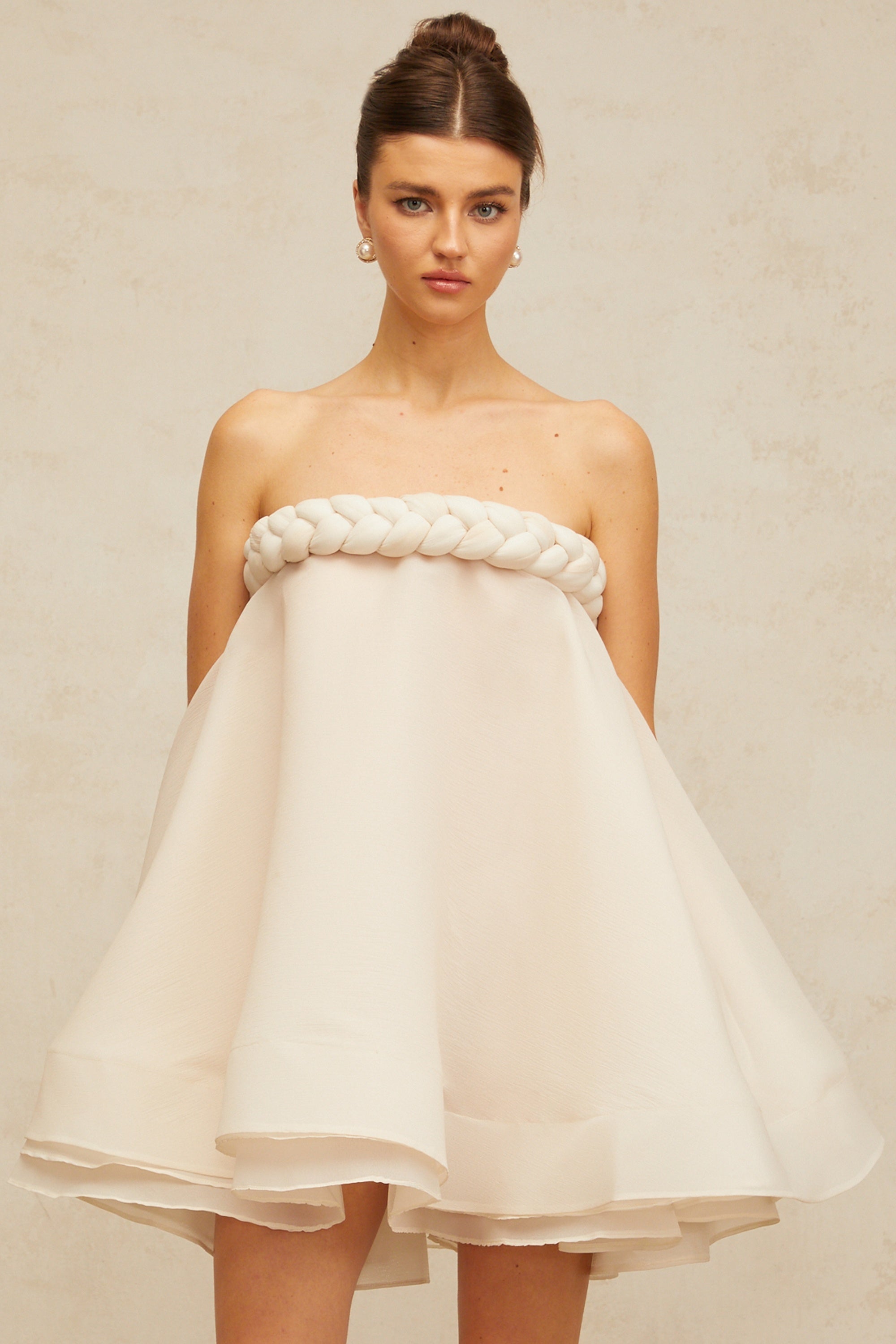 Violette white braid-detail puff mini dress (Final Sale-US Only)