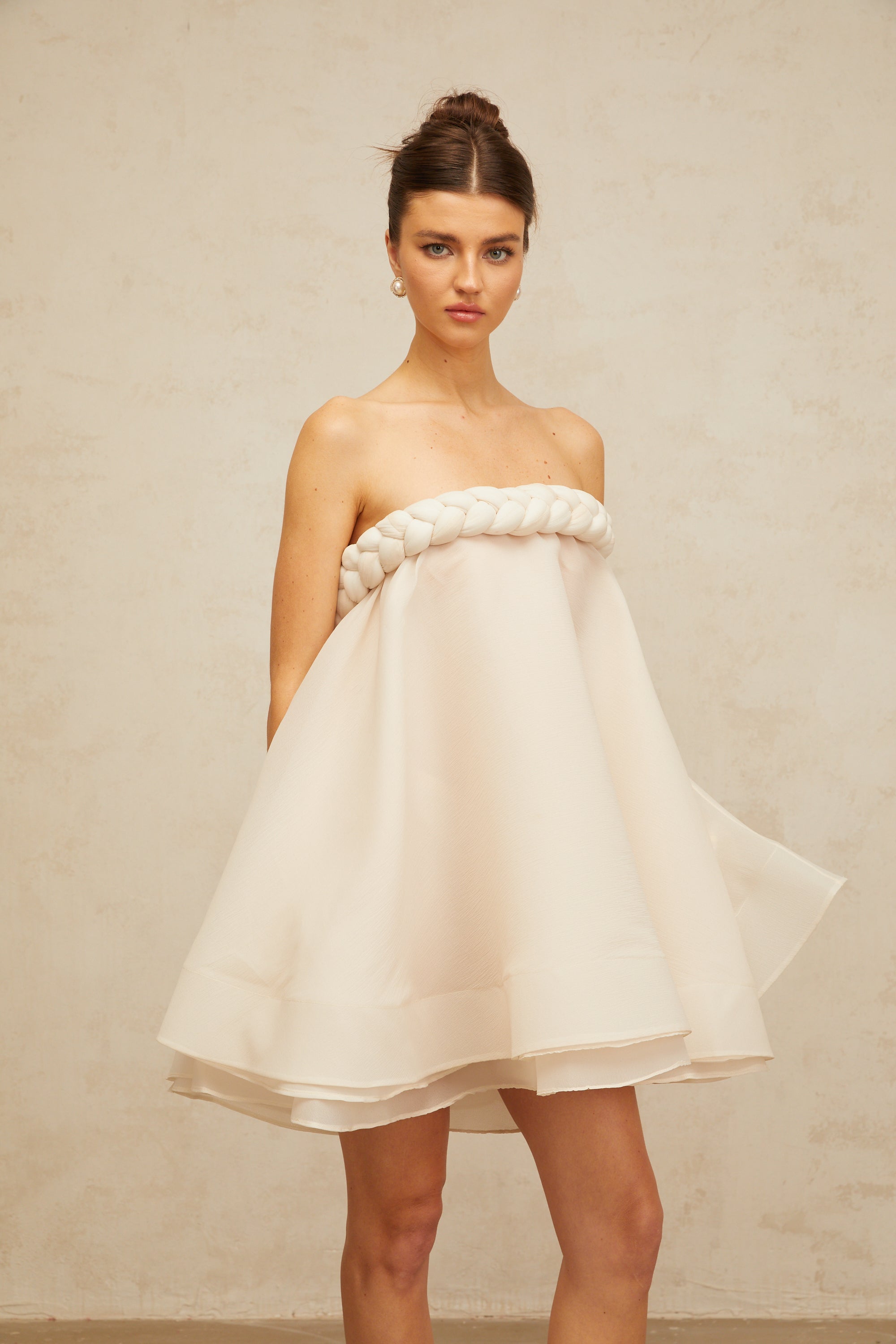 Violette white braid-detail puff mini dress (Final Sale-US Only)