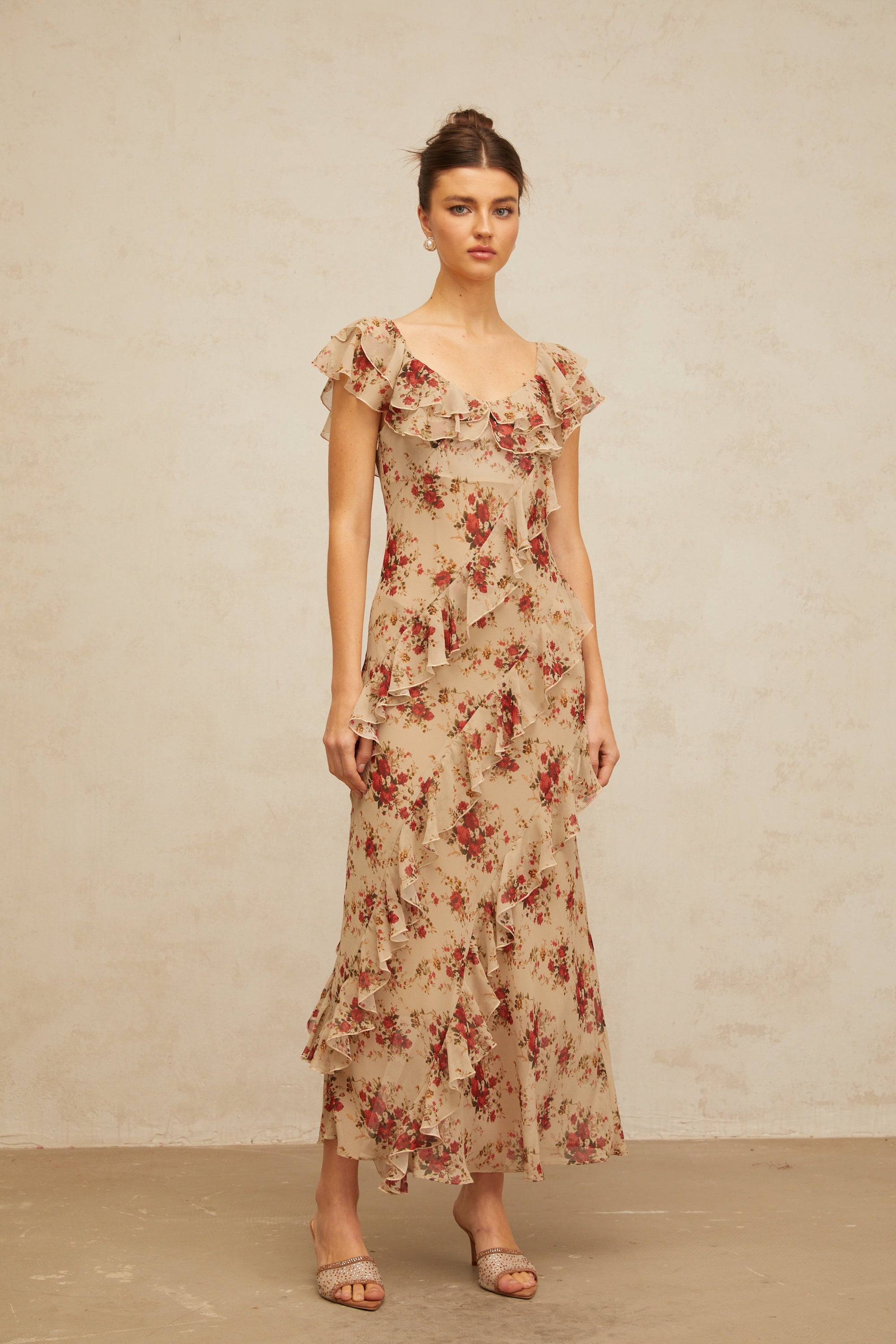 Déotille ruffled floral-print flared maxi dress