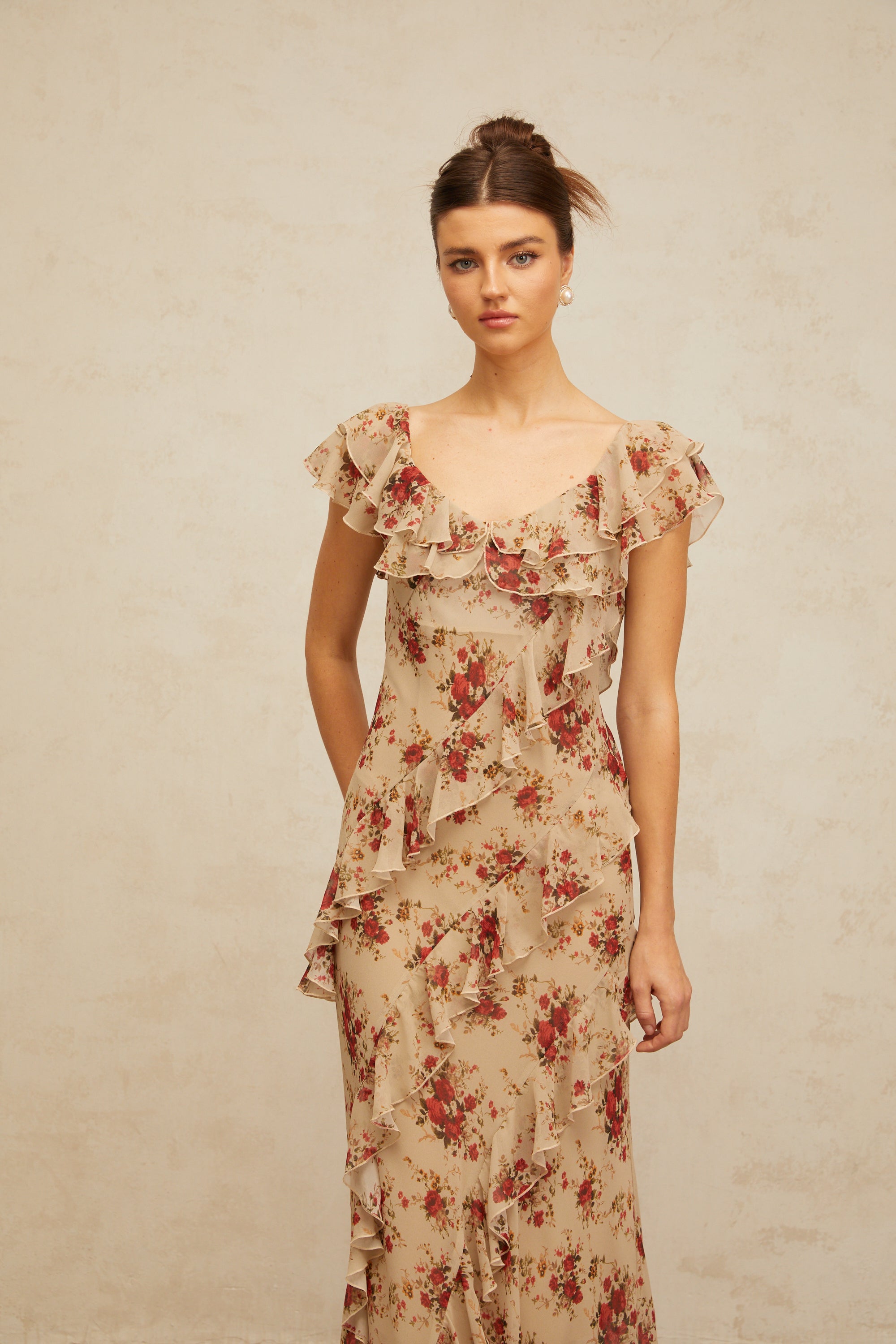 Déotille ruffled floral-print flared maxi dress