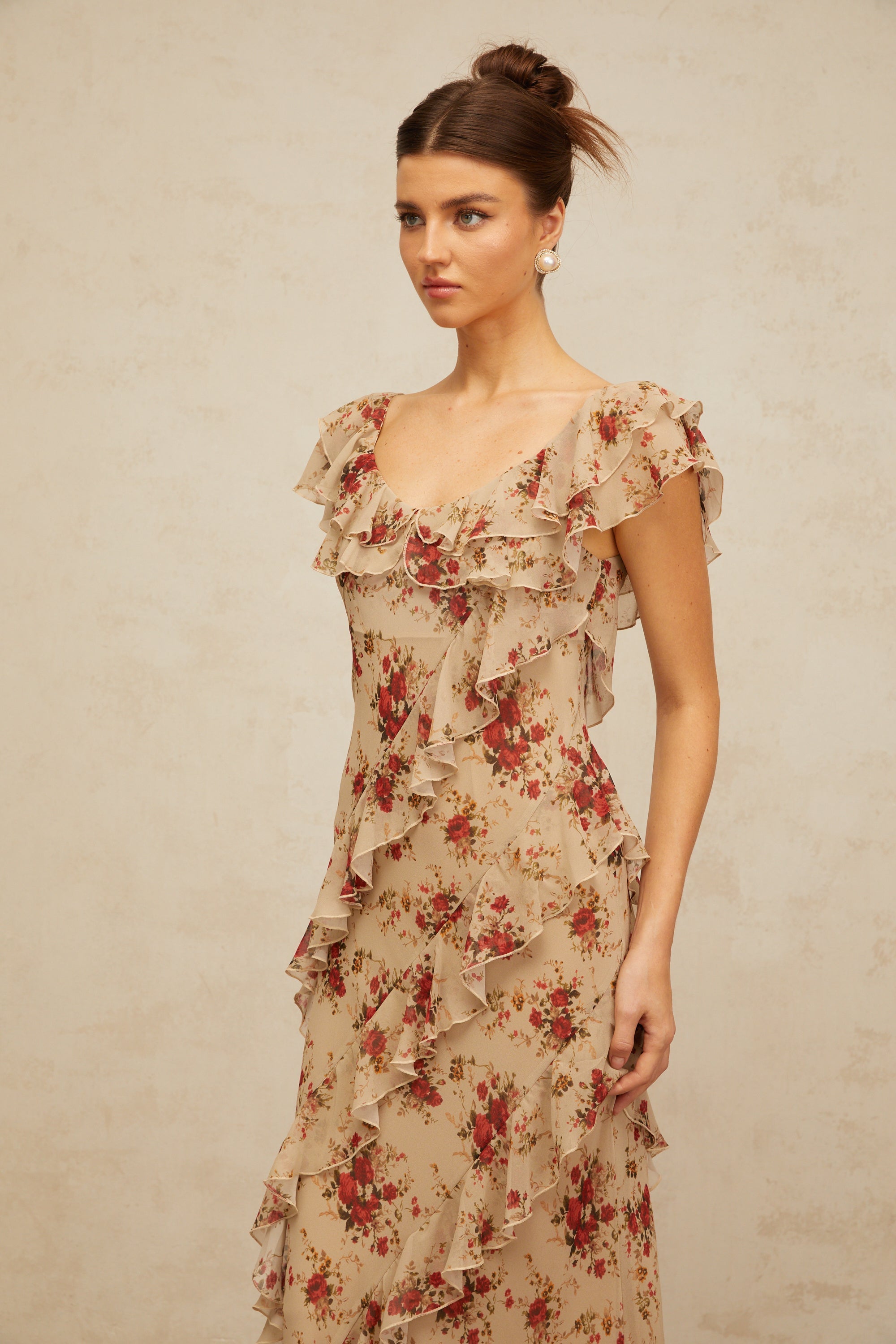 Déotille ruffled floral-print flared maxi dress