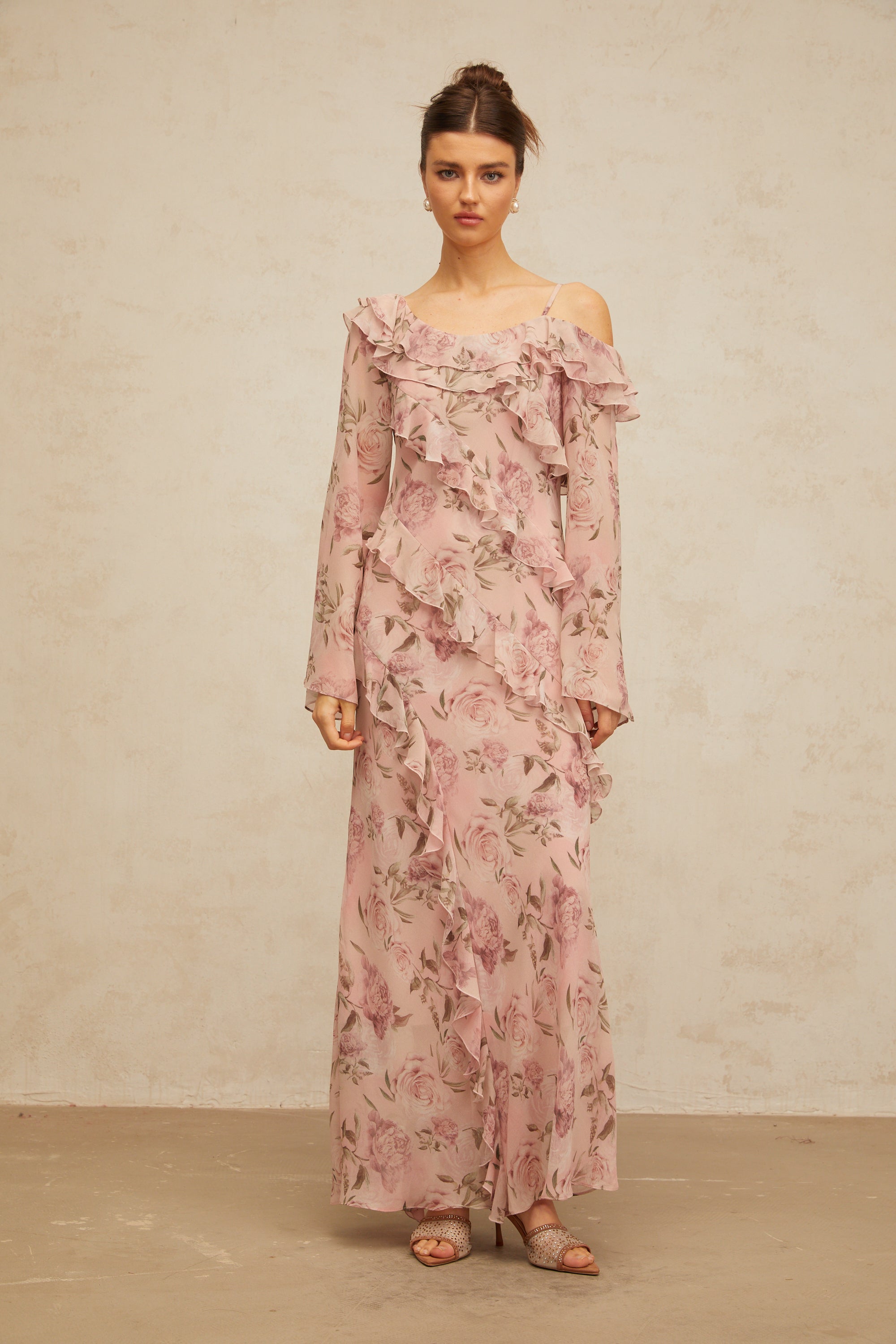 Clémence pink floral-print ruffled maxi dress