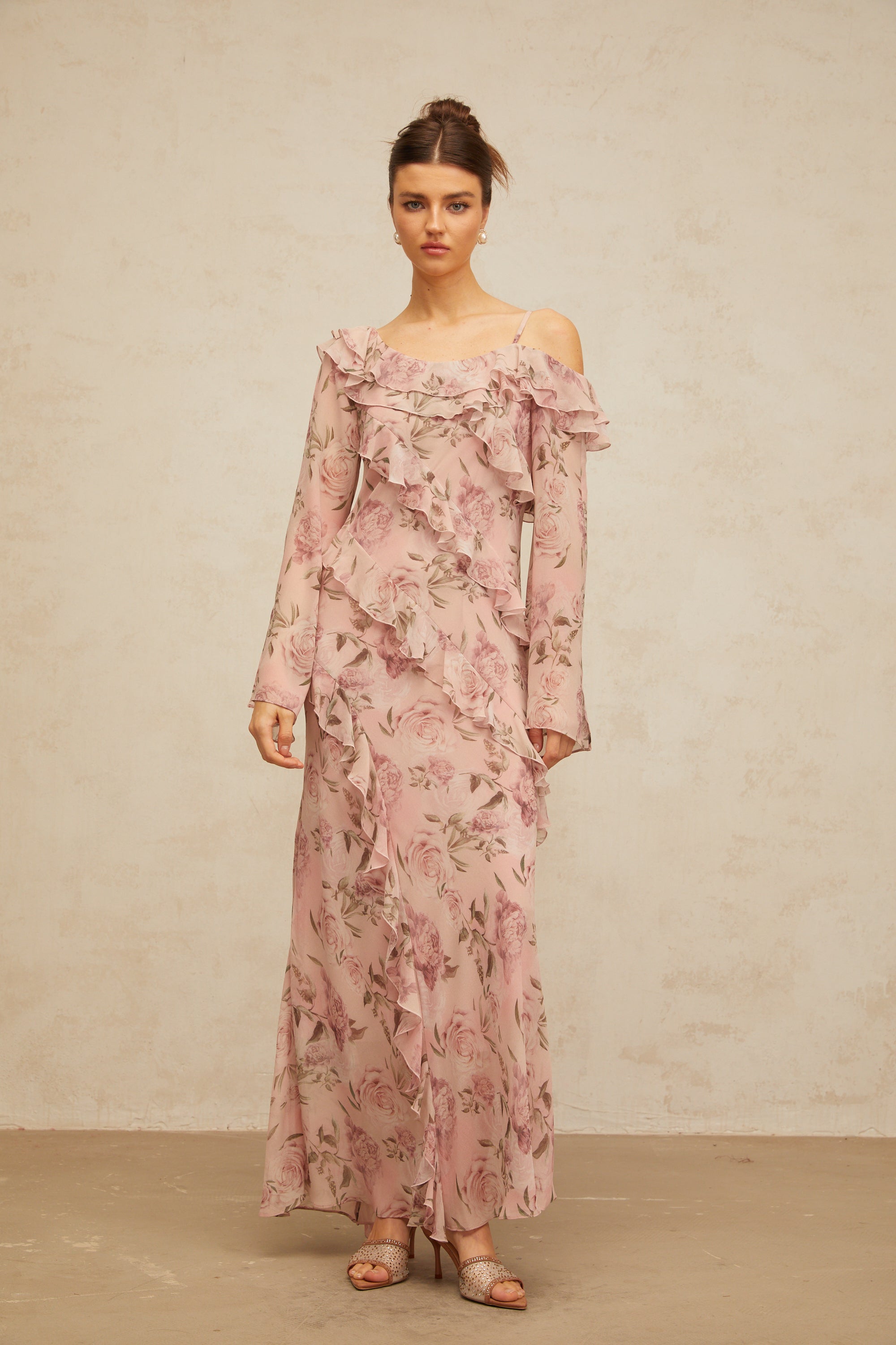 Clémence pink floral-print ruffled maxi dress