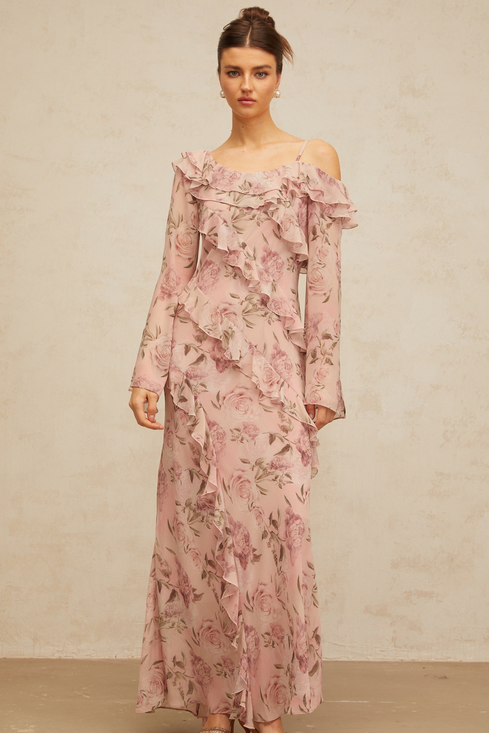 Clémence pink floral-print ruffled maxi dress