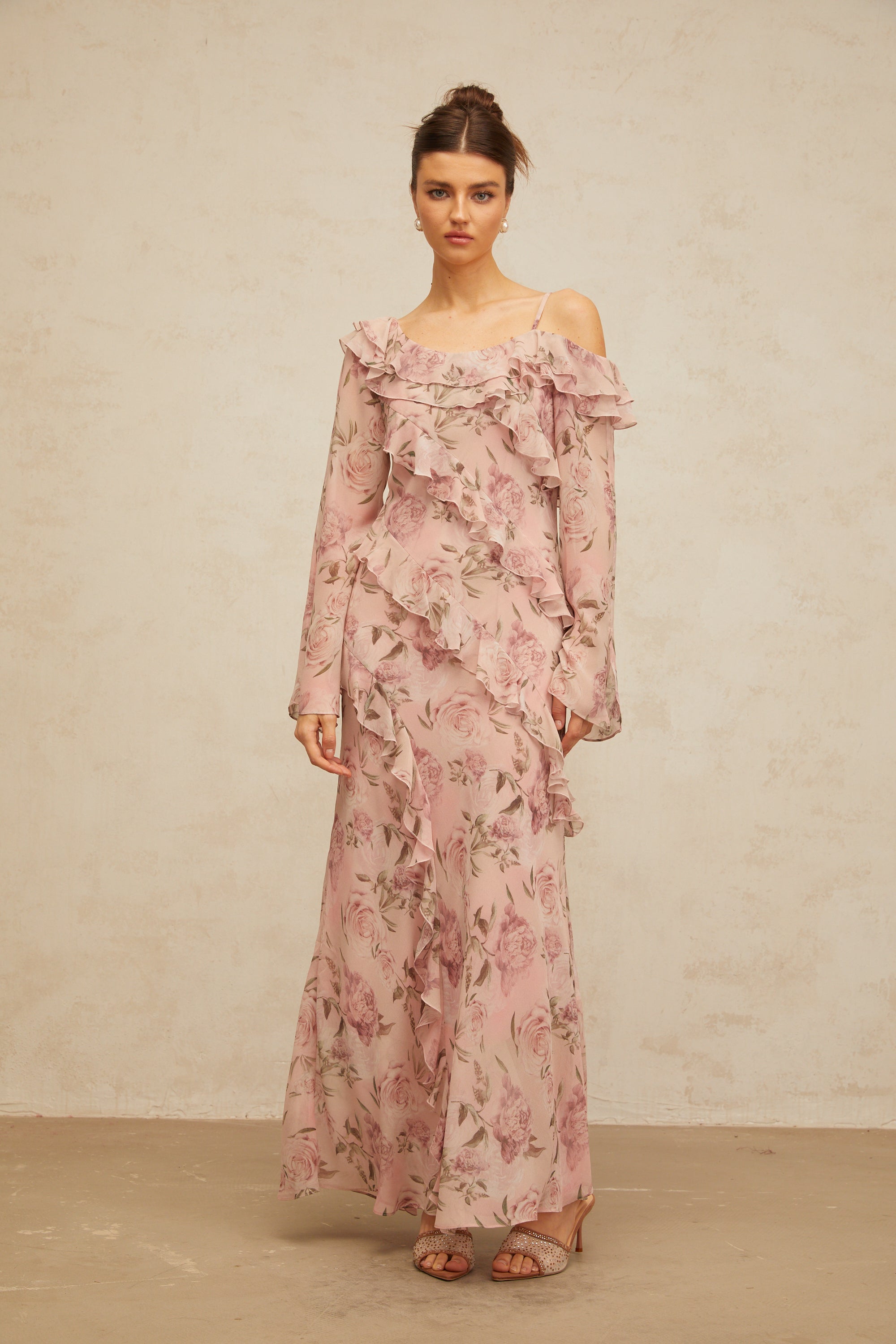 Clémence pink floral-print ruffled maxi dress