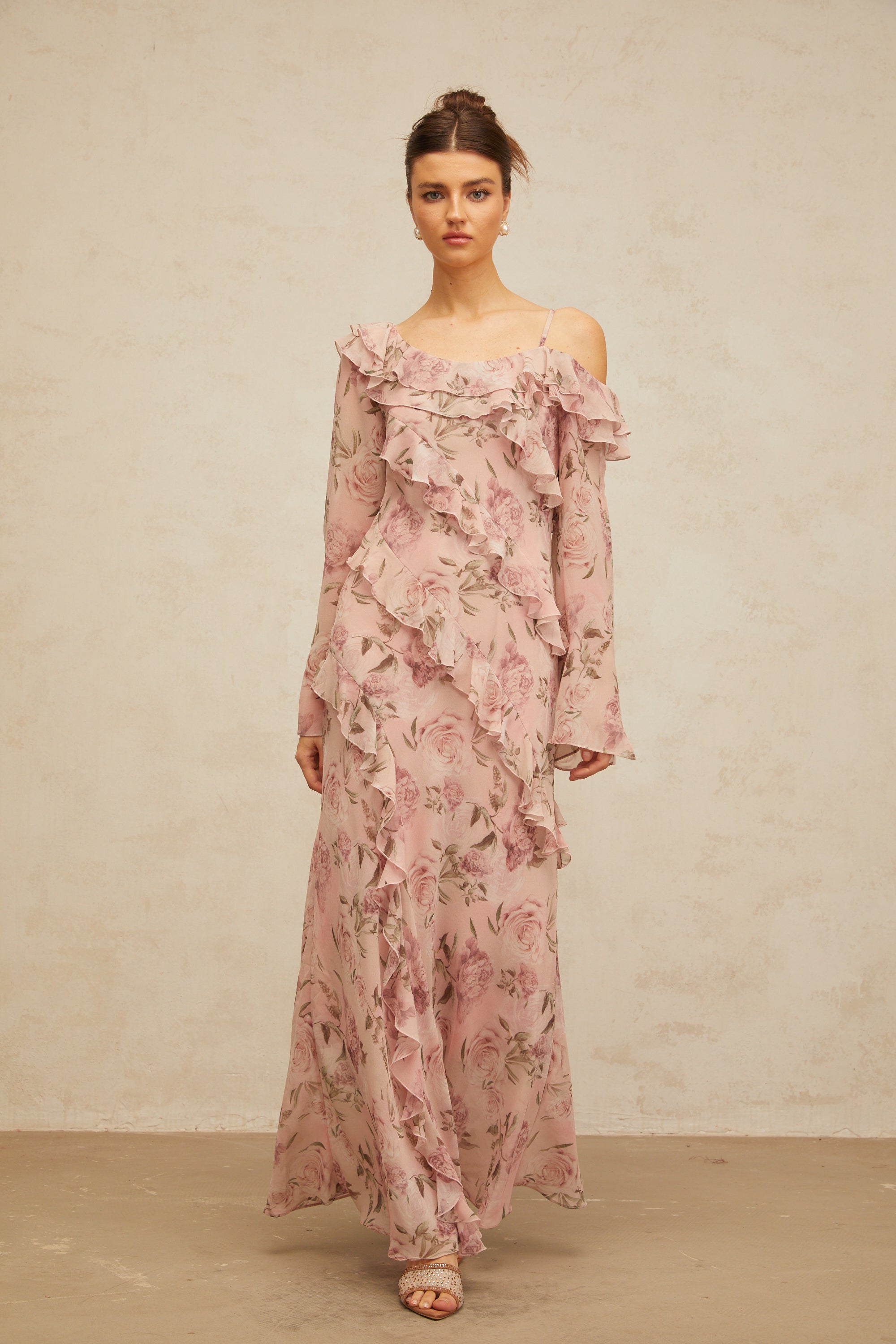 Clémence pink floral-print ruffled maxi dress