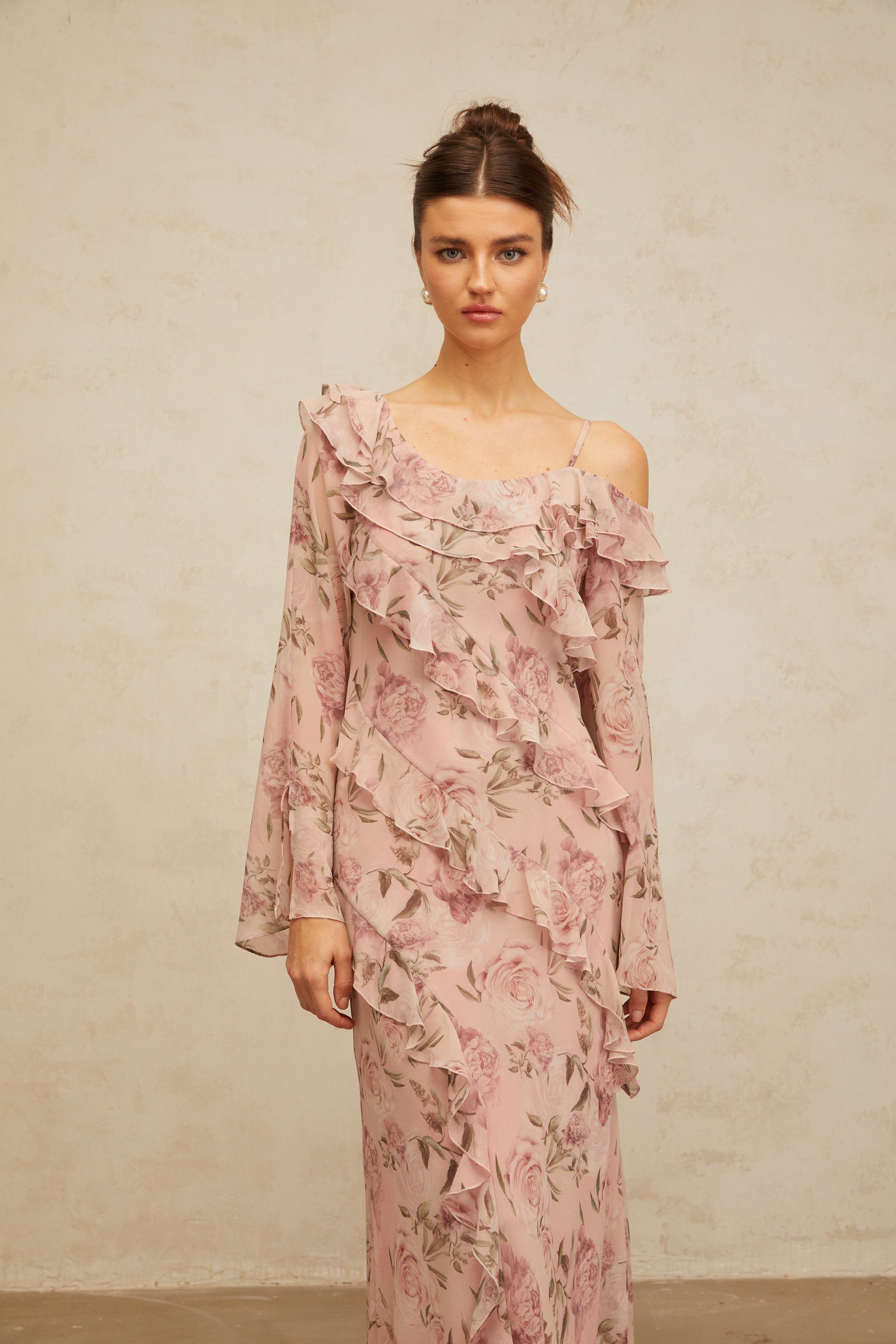Clémence pink floral-print ruffled maxi dress