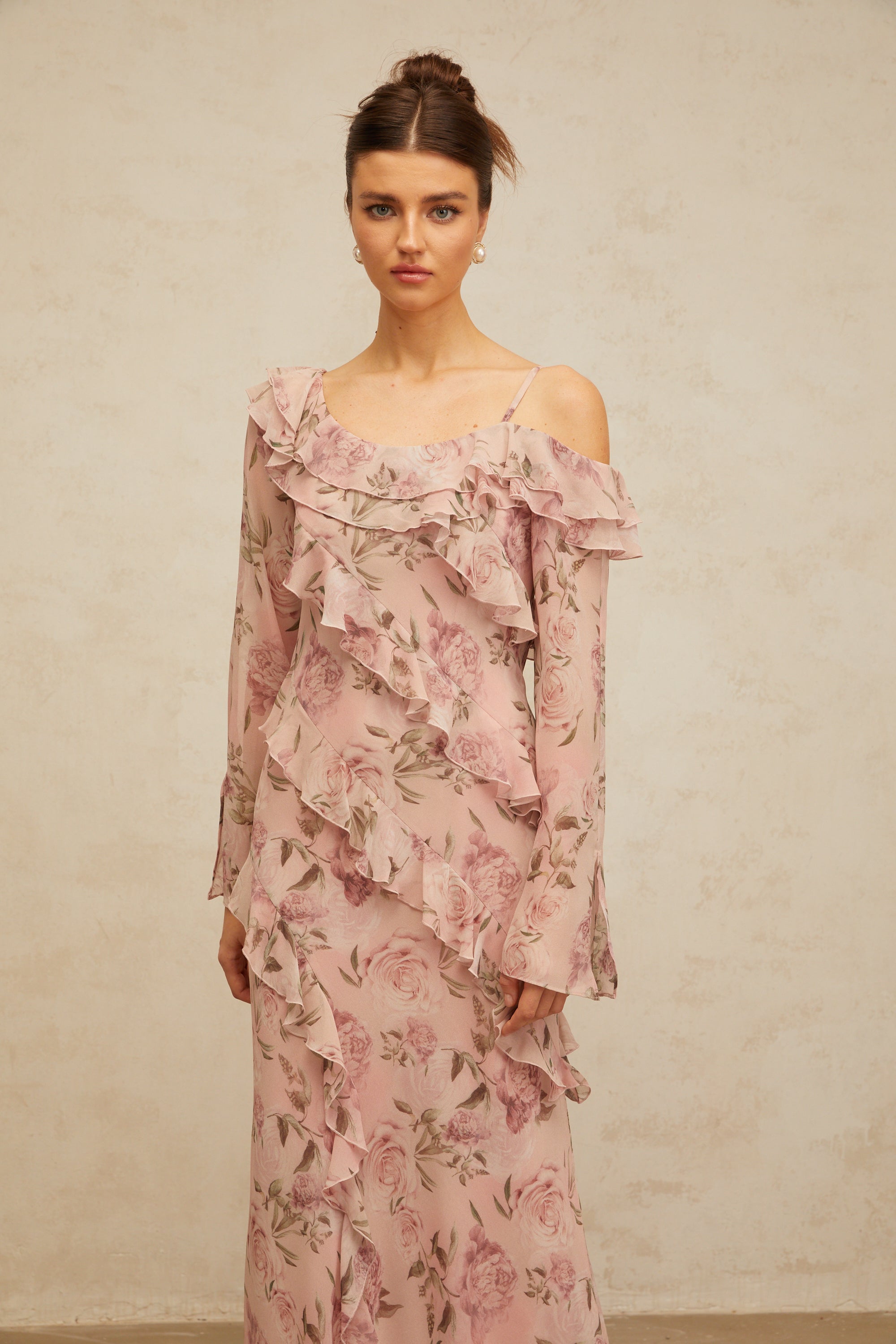 Clémence pink floral-print ruffled maxi dress