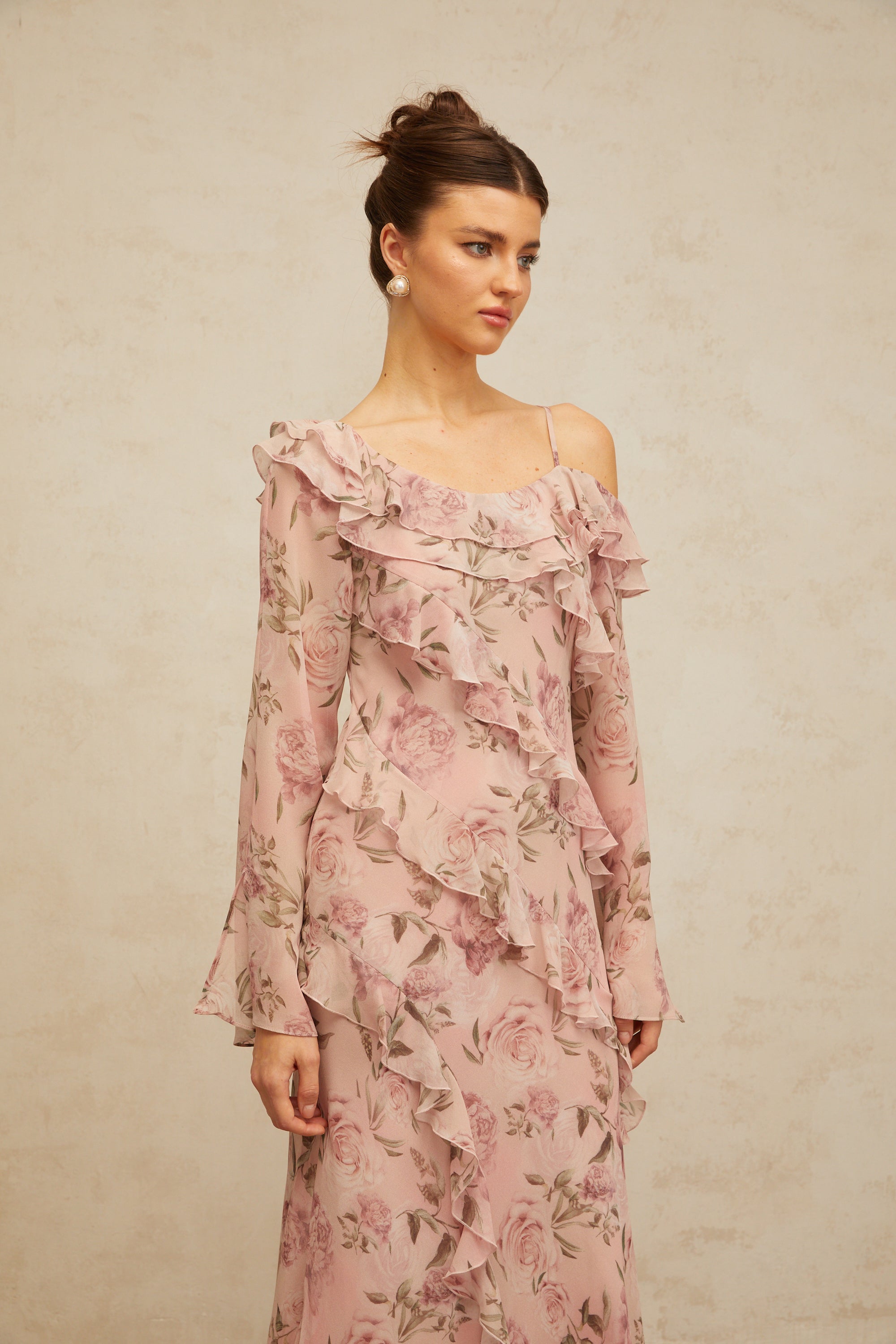 Clémence pink floral-print ruffled maxi dress