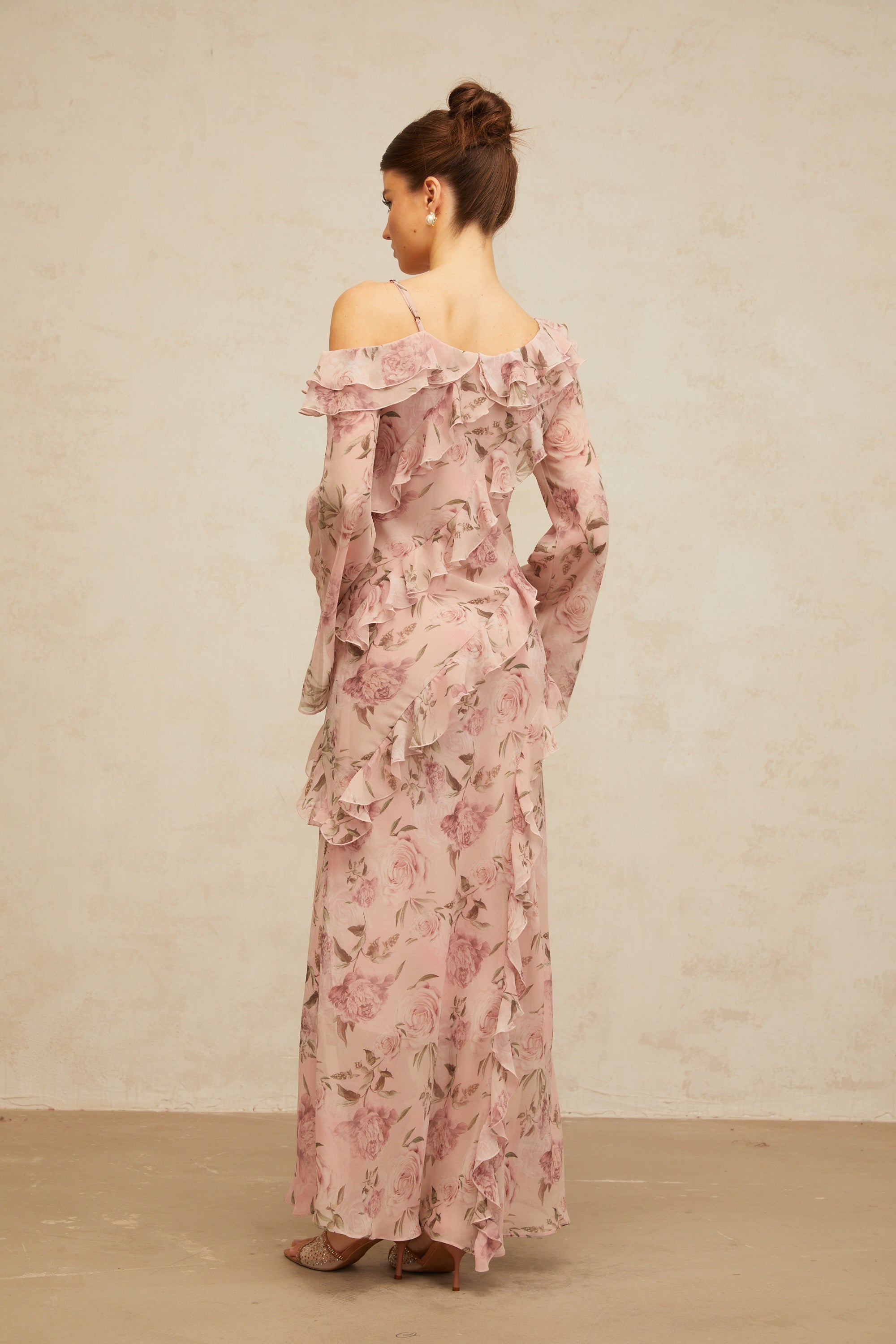 Clémence pink floral-print ruffled maxi dress