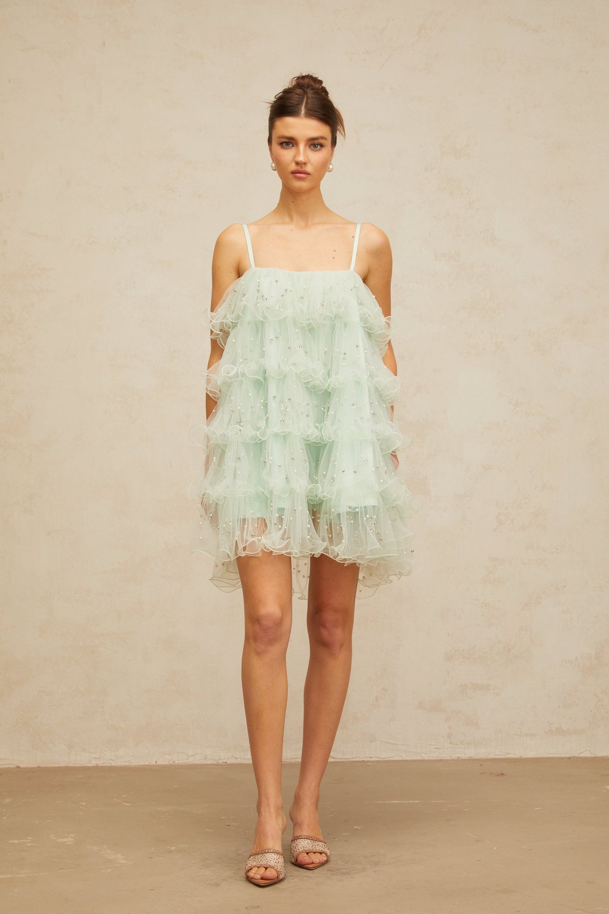 Airelle light-green embellished tiered tulle mini dress