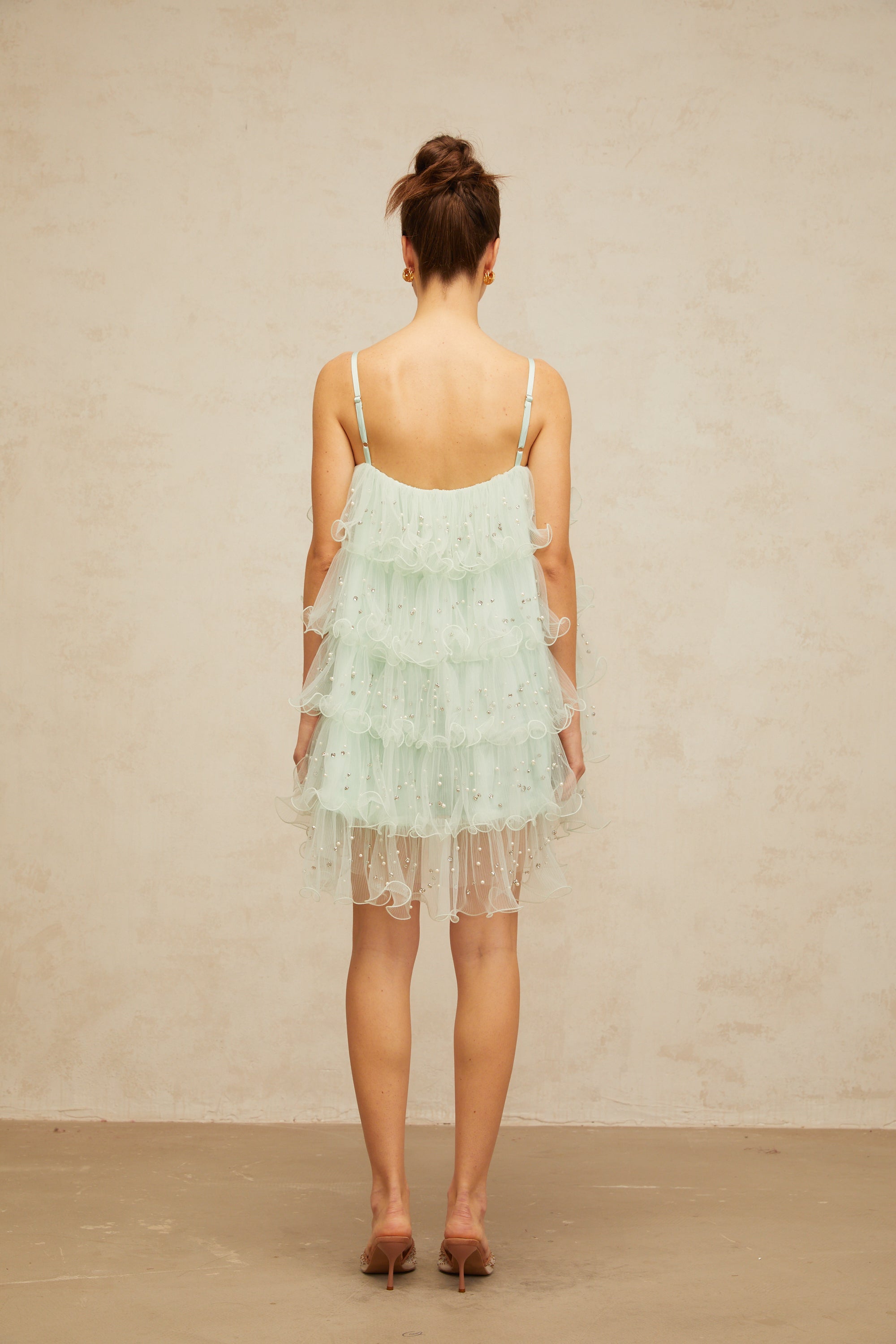 Airelle light-green embellished tiered tulle mini dress