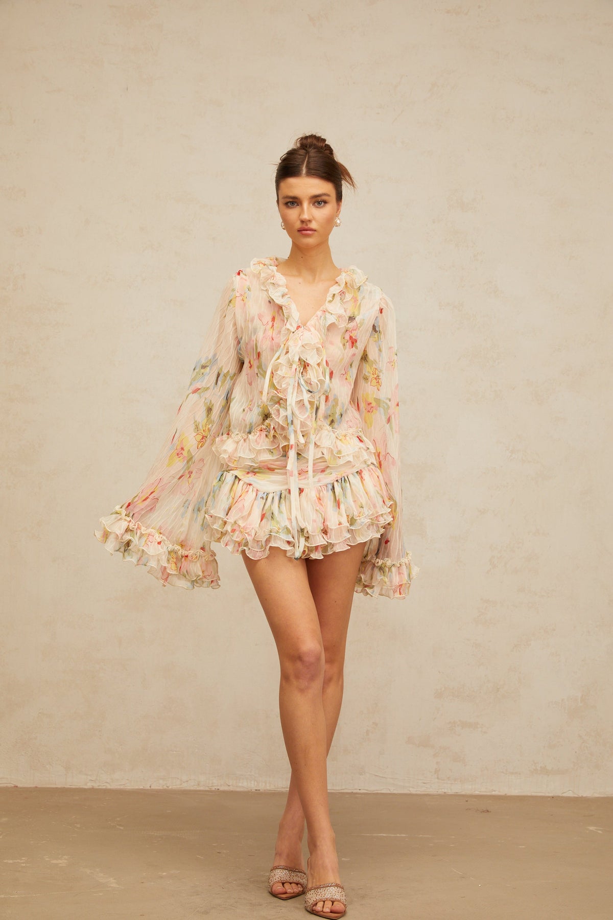 Donatienne floral-print ruffled blouse & skirt matching set