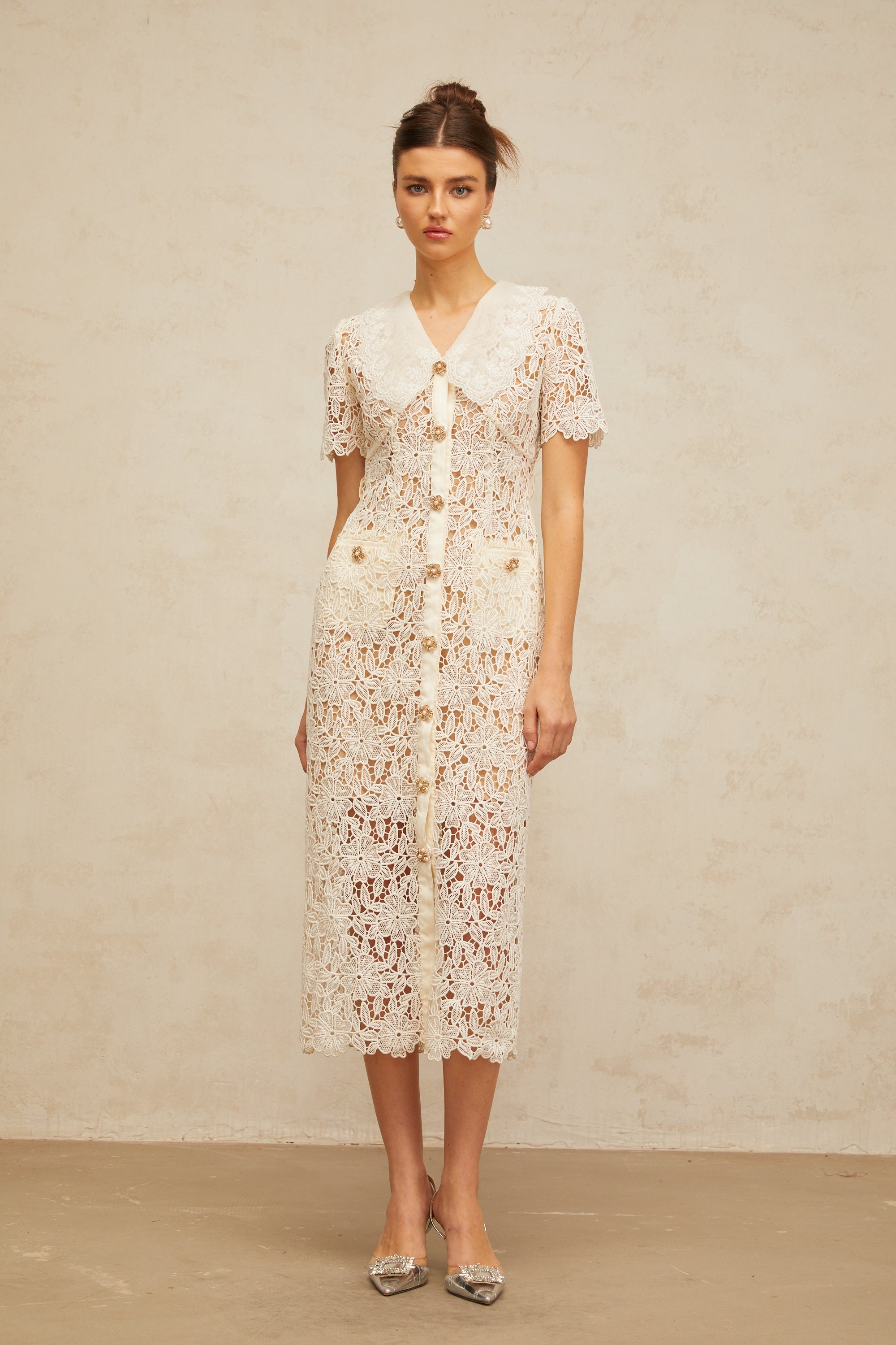 Sophie off-white corded-lace midi dress (Final Sale-US Only)