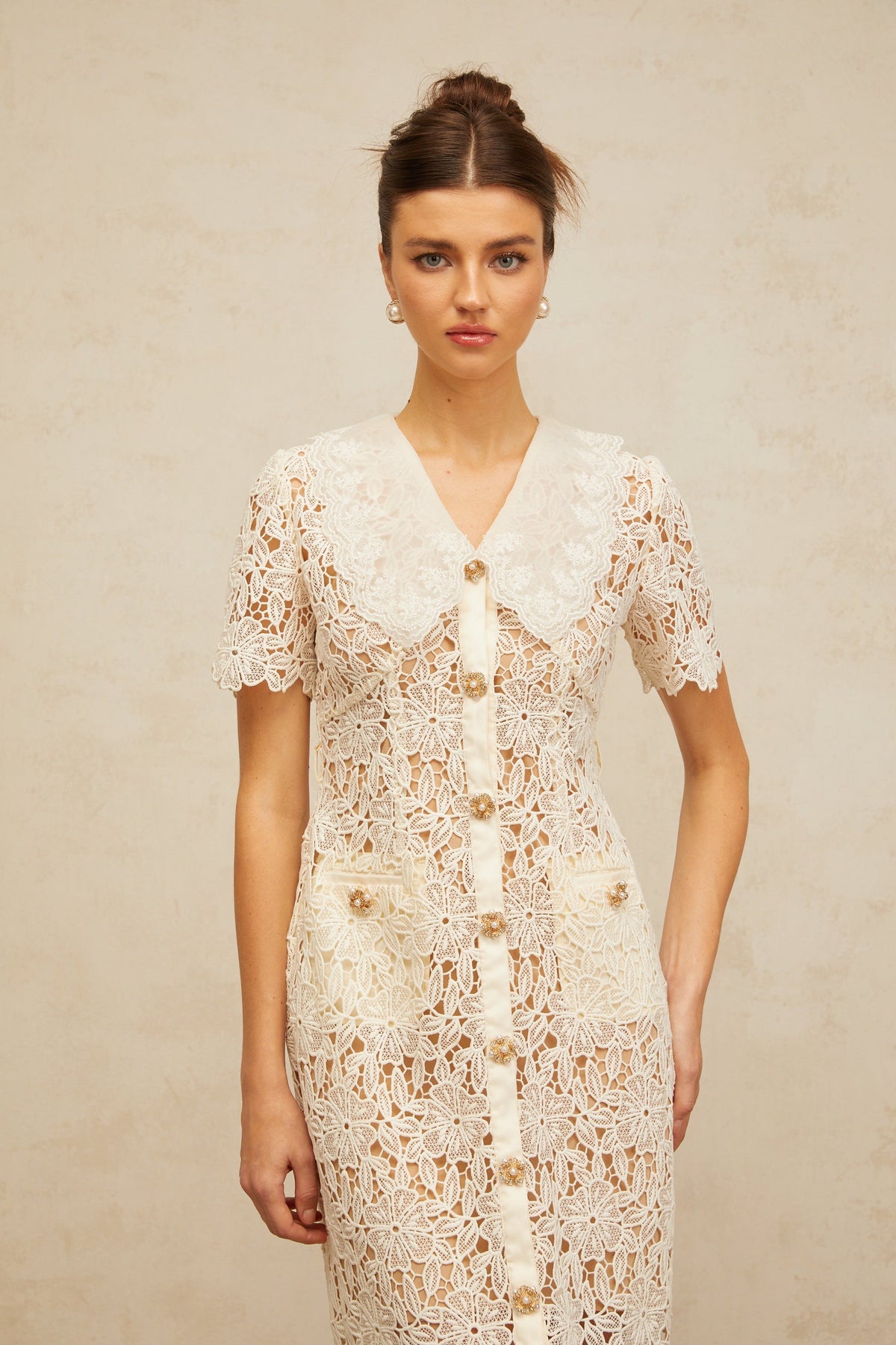 Sophie off-white corded-lace midi dress