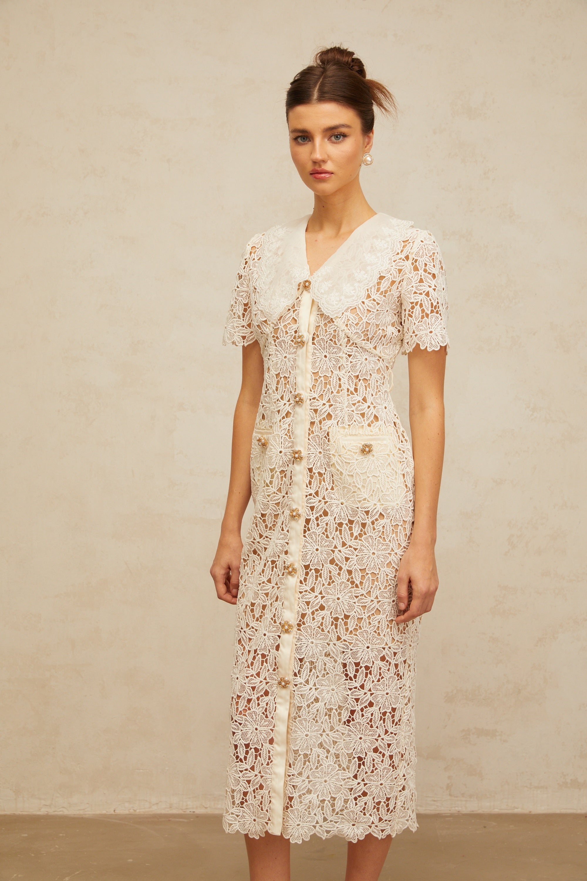 Sophie off-white corded-lace midi dress (Final Sale-US Only)