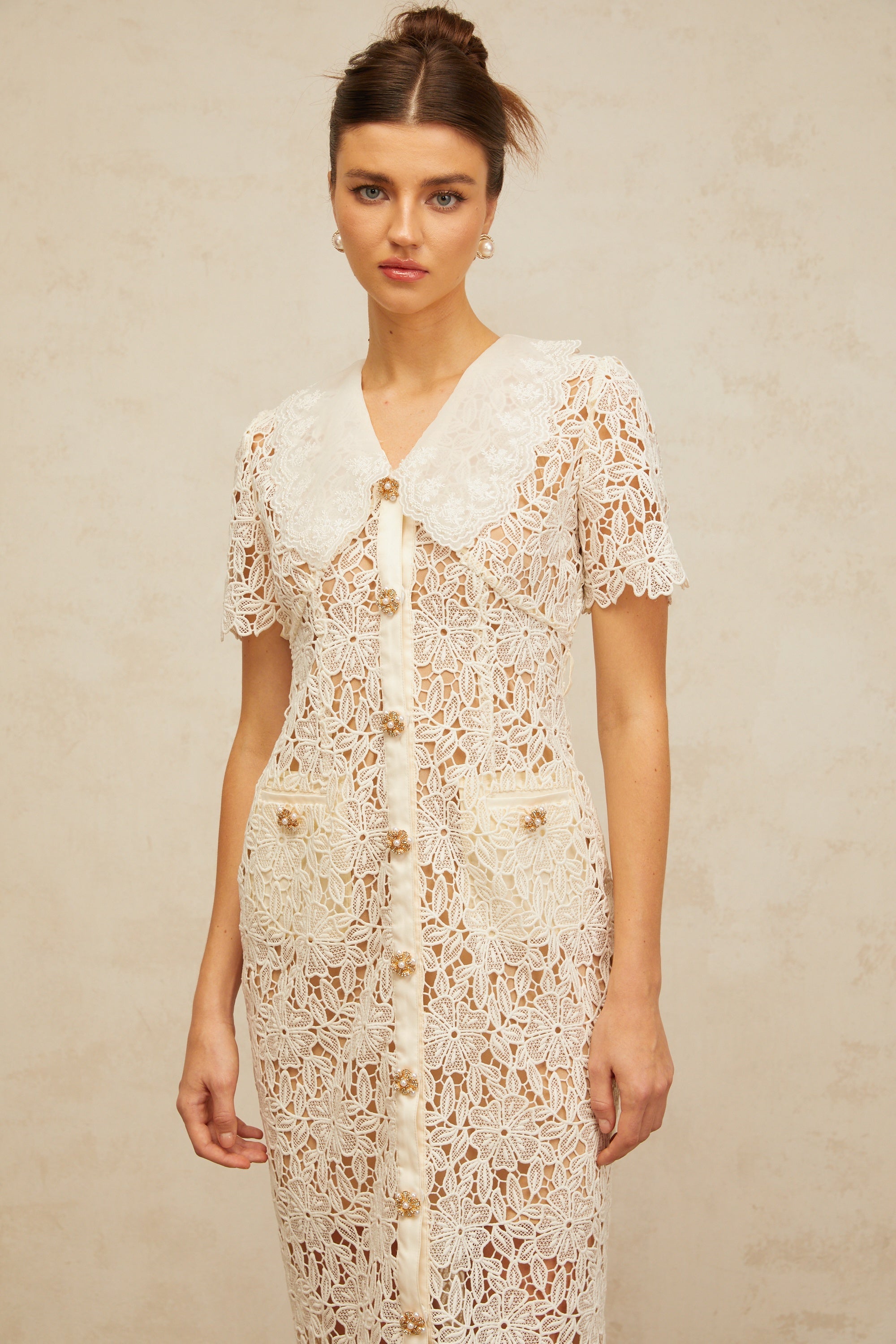 Sophie off-white corded-lace midi dress