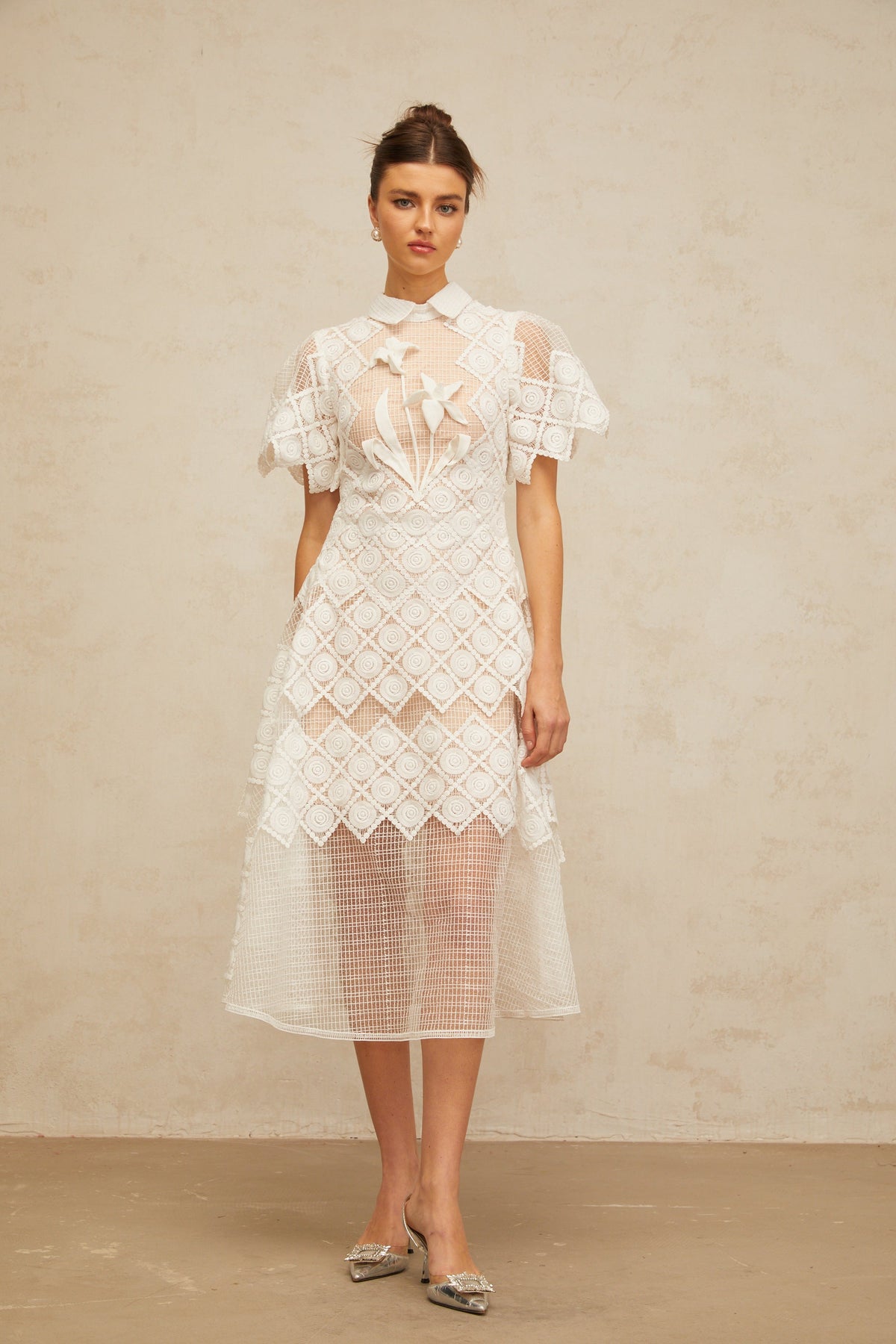 Yasmine white floral-embroidered midi dress (Final Sale-US Only)