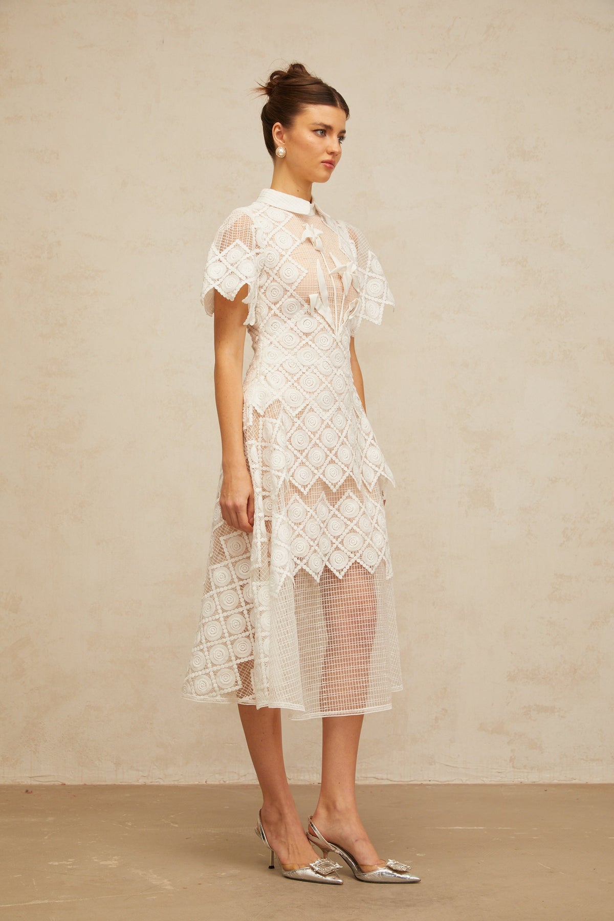 Yasmine white floral-embroidered midi dress (Final Sale-US Only)