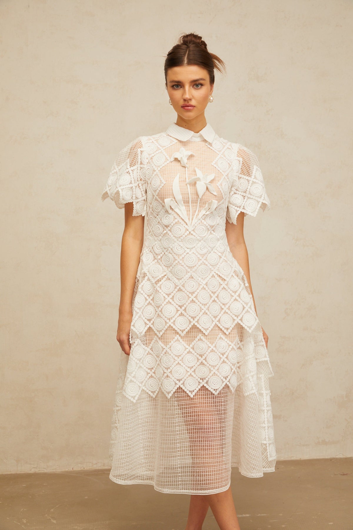 Yasmine white floral-embroidered midi dress (Final Sale-US Only)