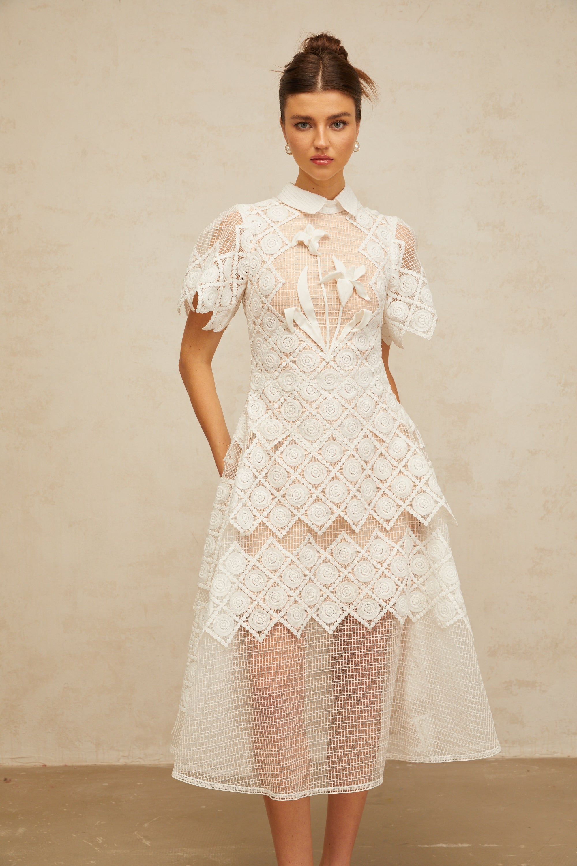 Yasmine white floral-embroidered midi dress (Final Sale-US Only)