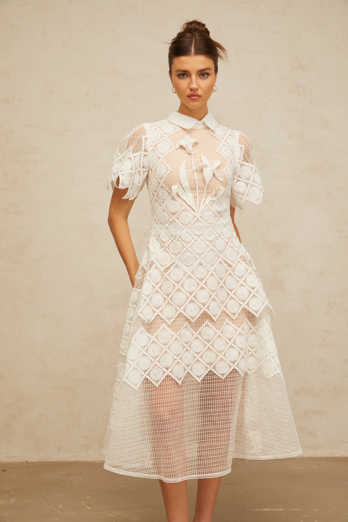 Yasmine white floral-embroidered midi dress (Final Sale-US Only)