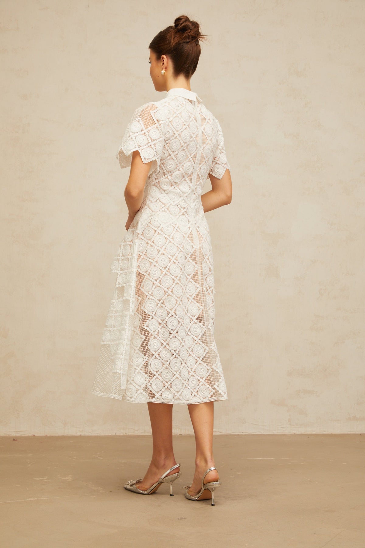 Yasmine white floral-embroidered midi dress