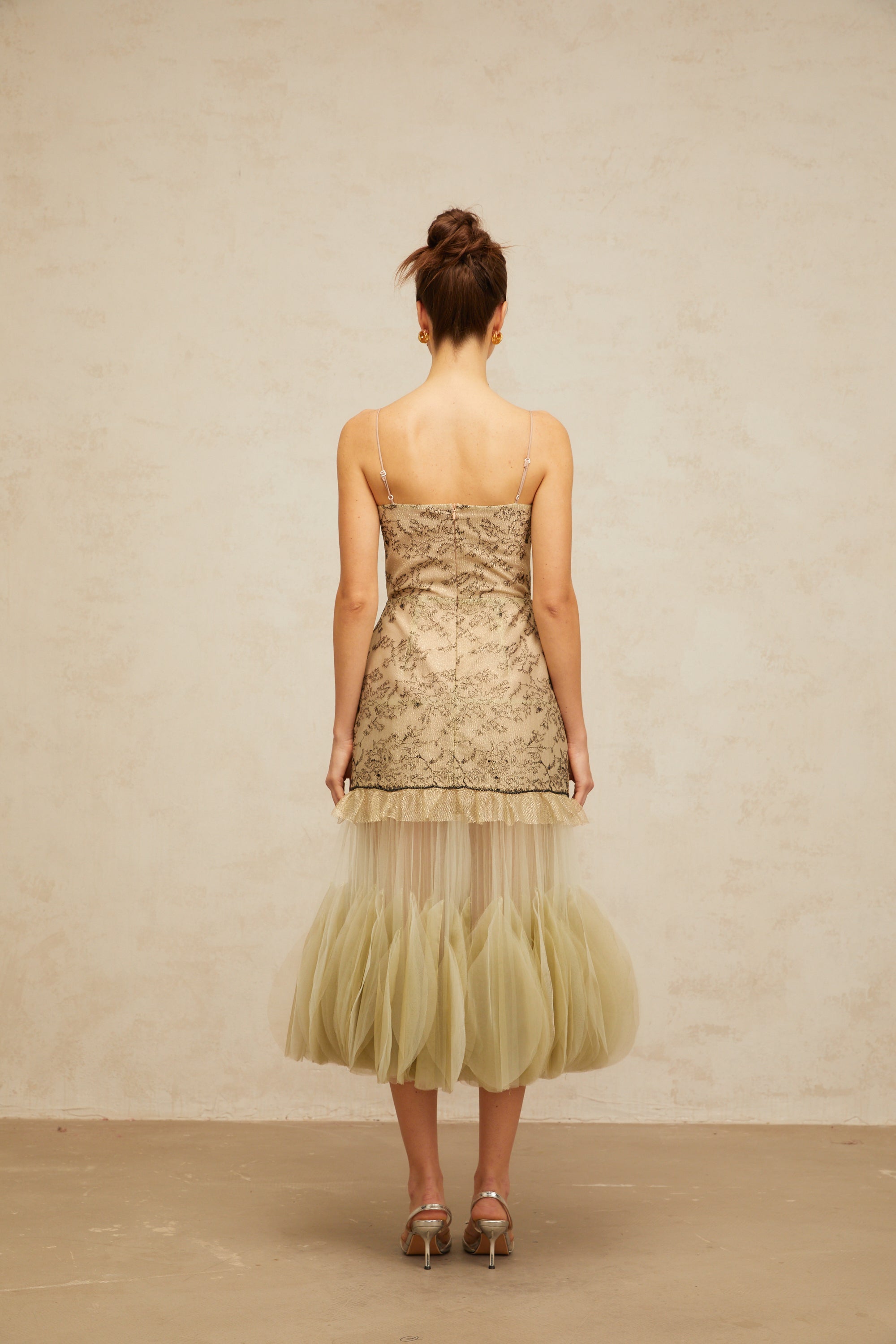 Mathilde green embroidered panelled midi dress