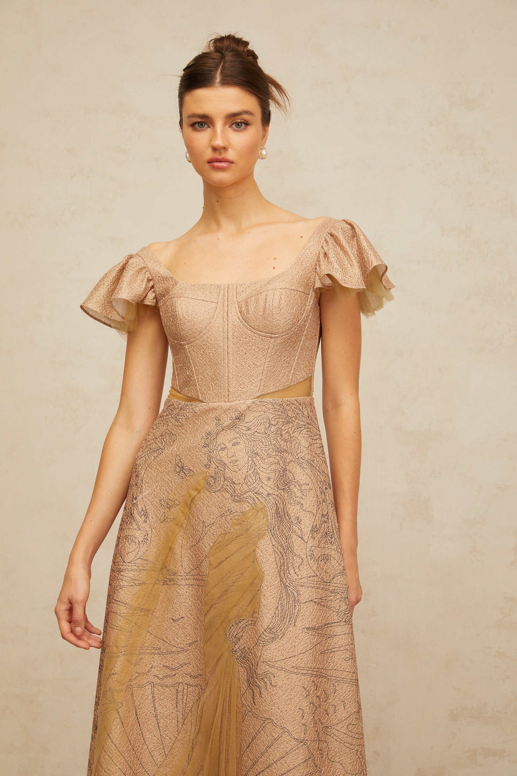 Giada khaki graphic-print flared midi dress