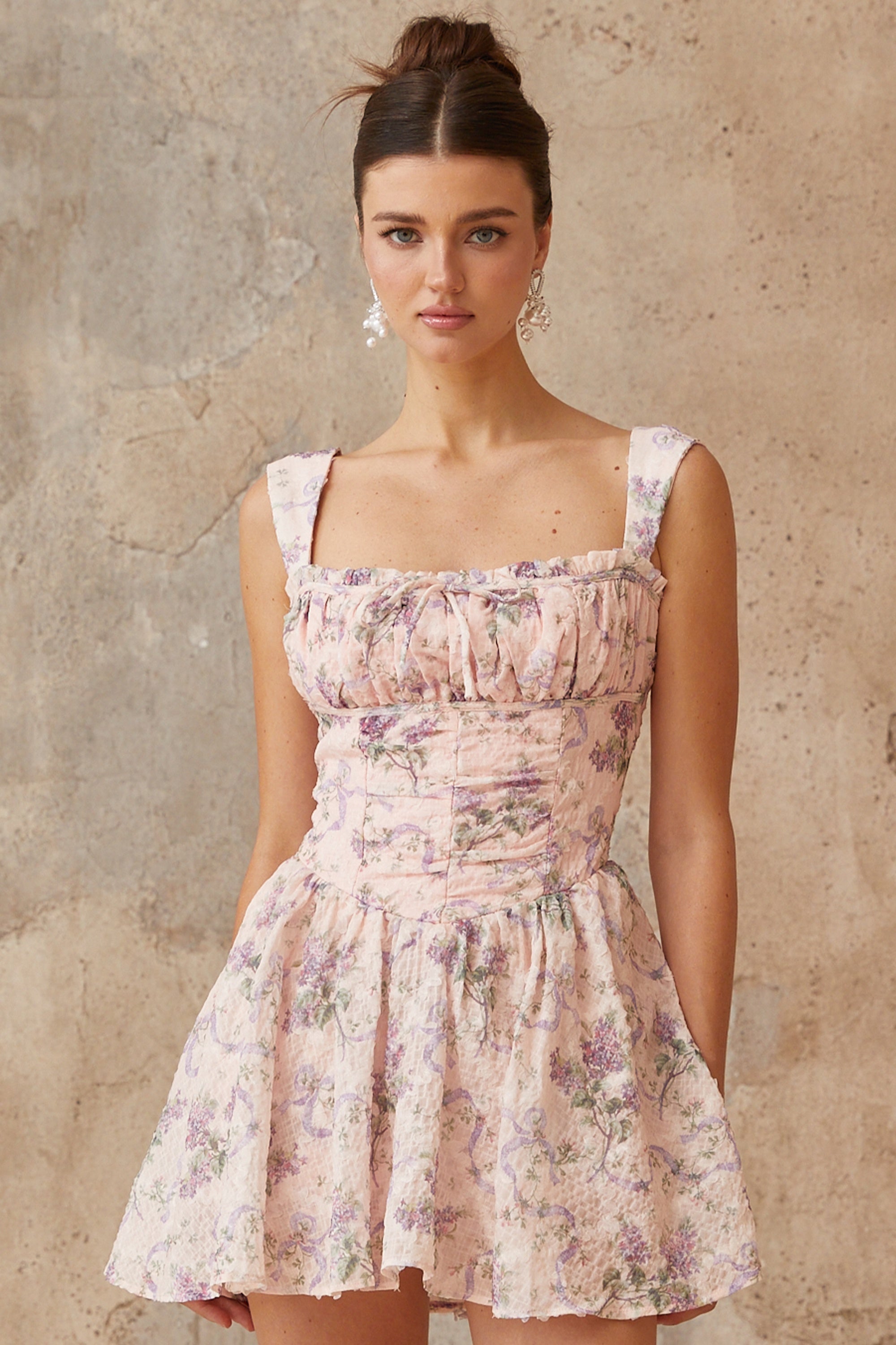 Xavière pink floral-print shirred mini dress (Final Sale-US Only)