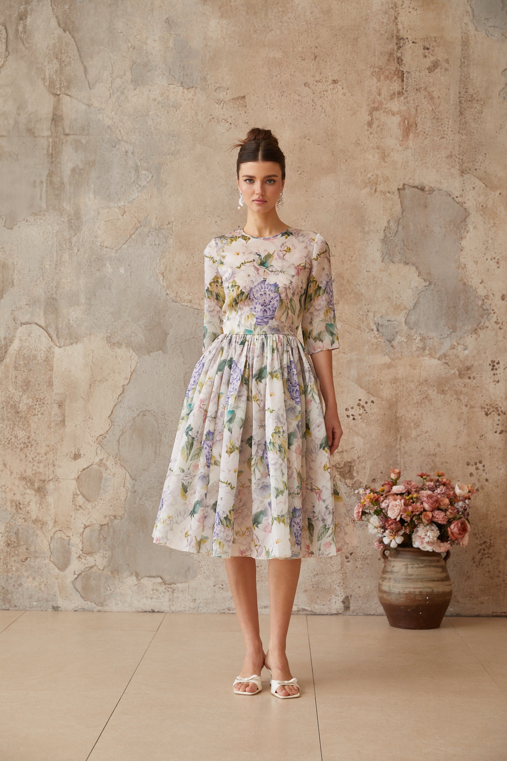 Lydie floral-print shirred midi dress