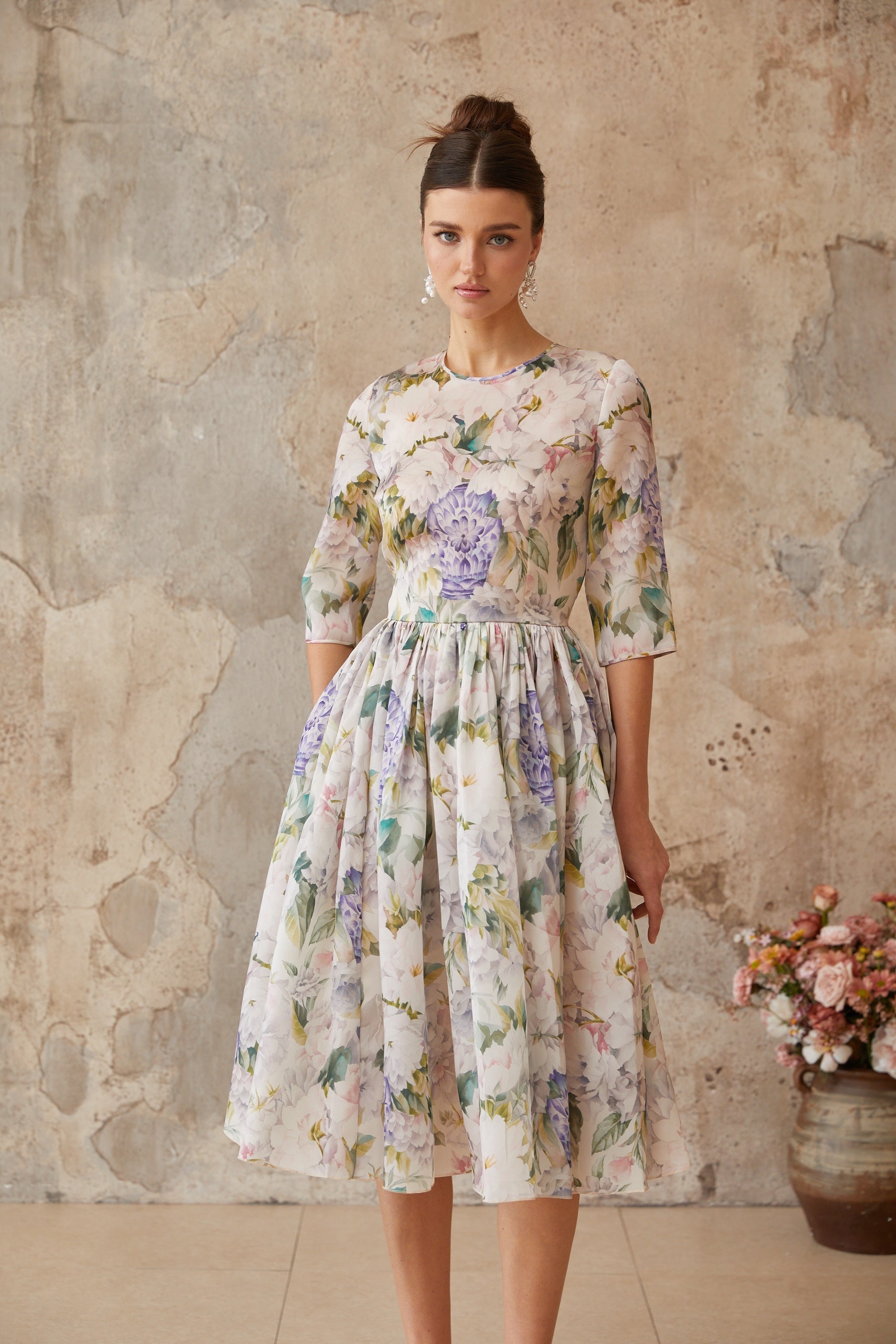 Lydie floral-print shirred midi dress