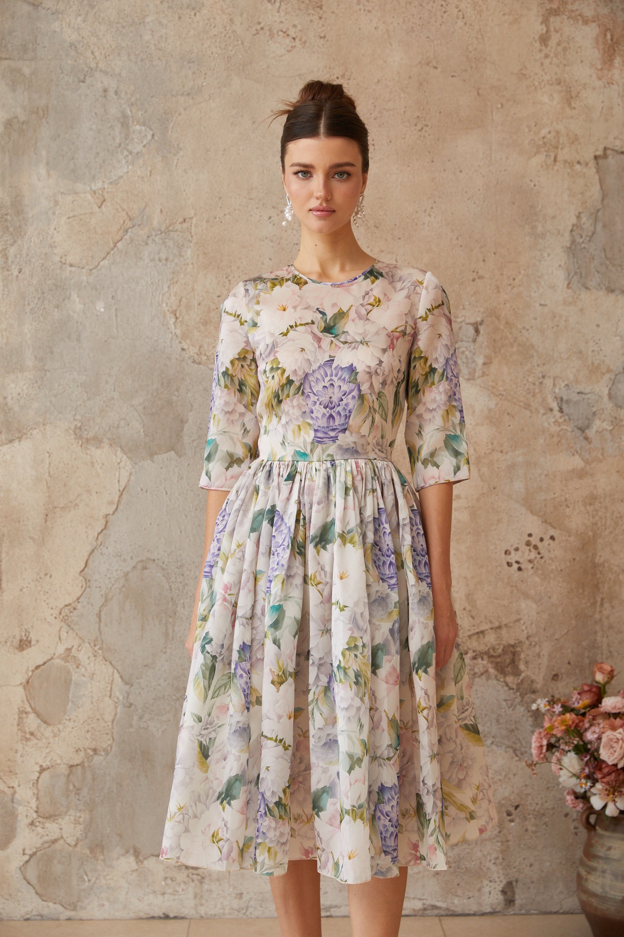 Lydie floral-print shirred midi dress