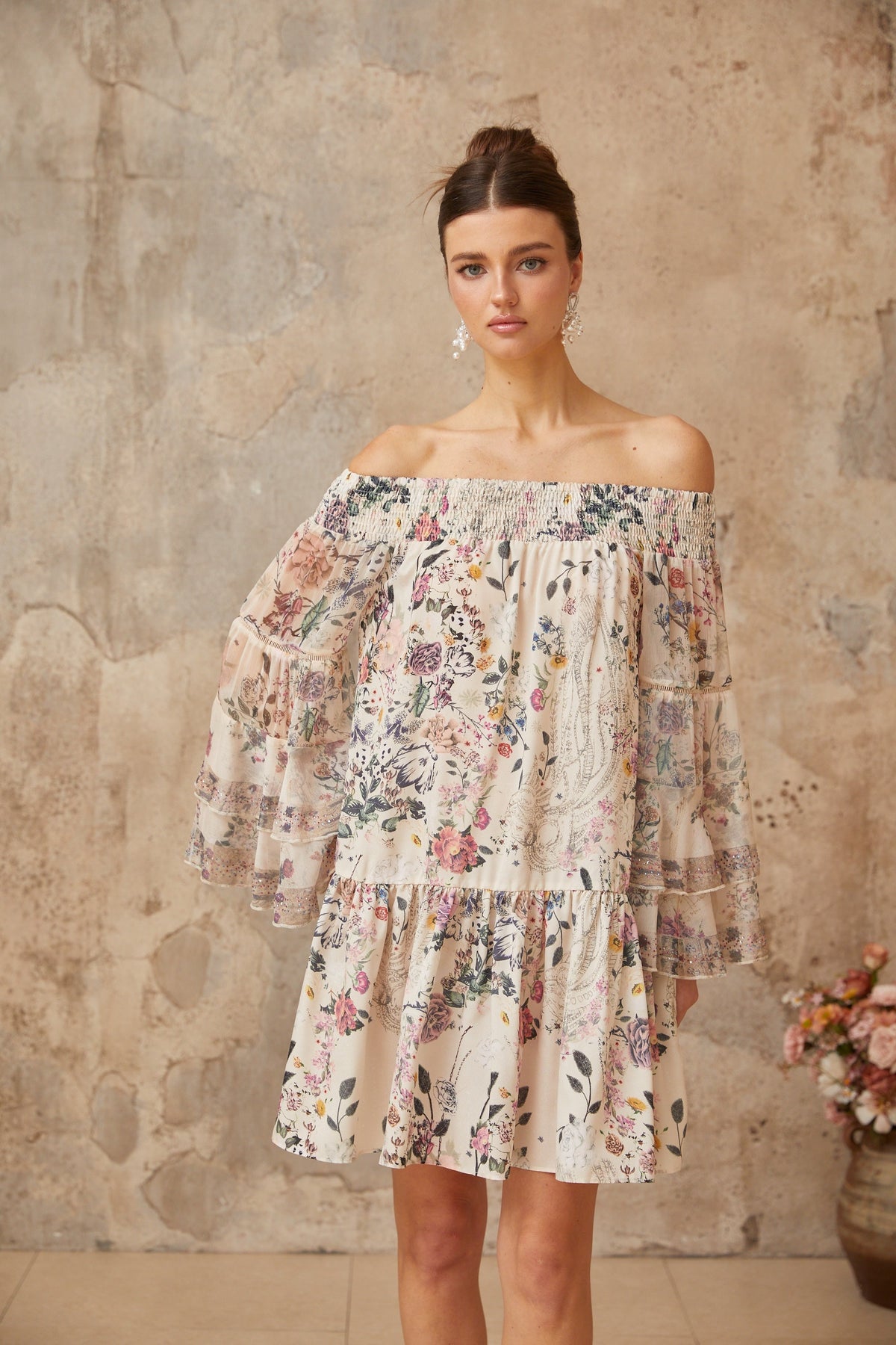Yasmine smocked floral-print mini dress