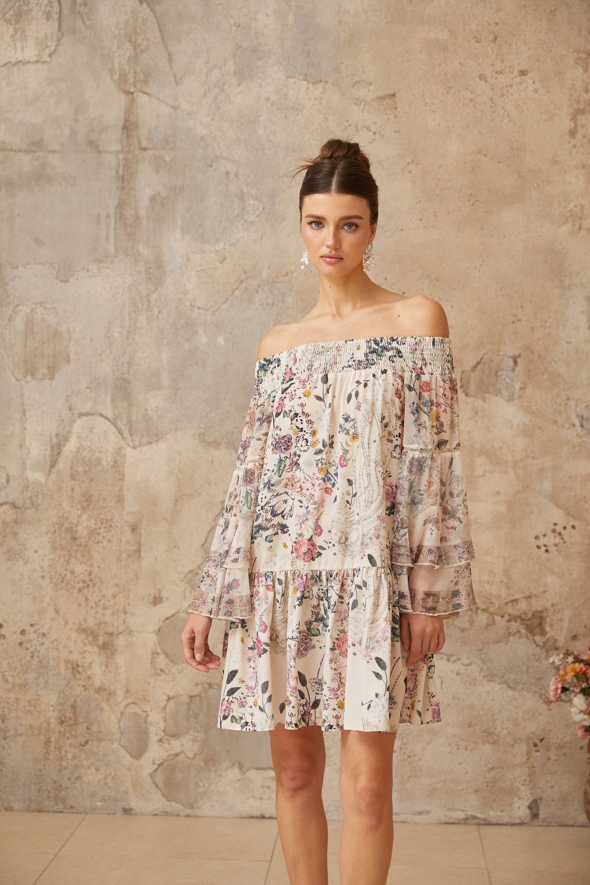 Yasmine smocked floral-print mini dress
