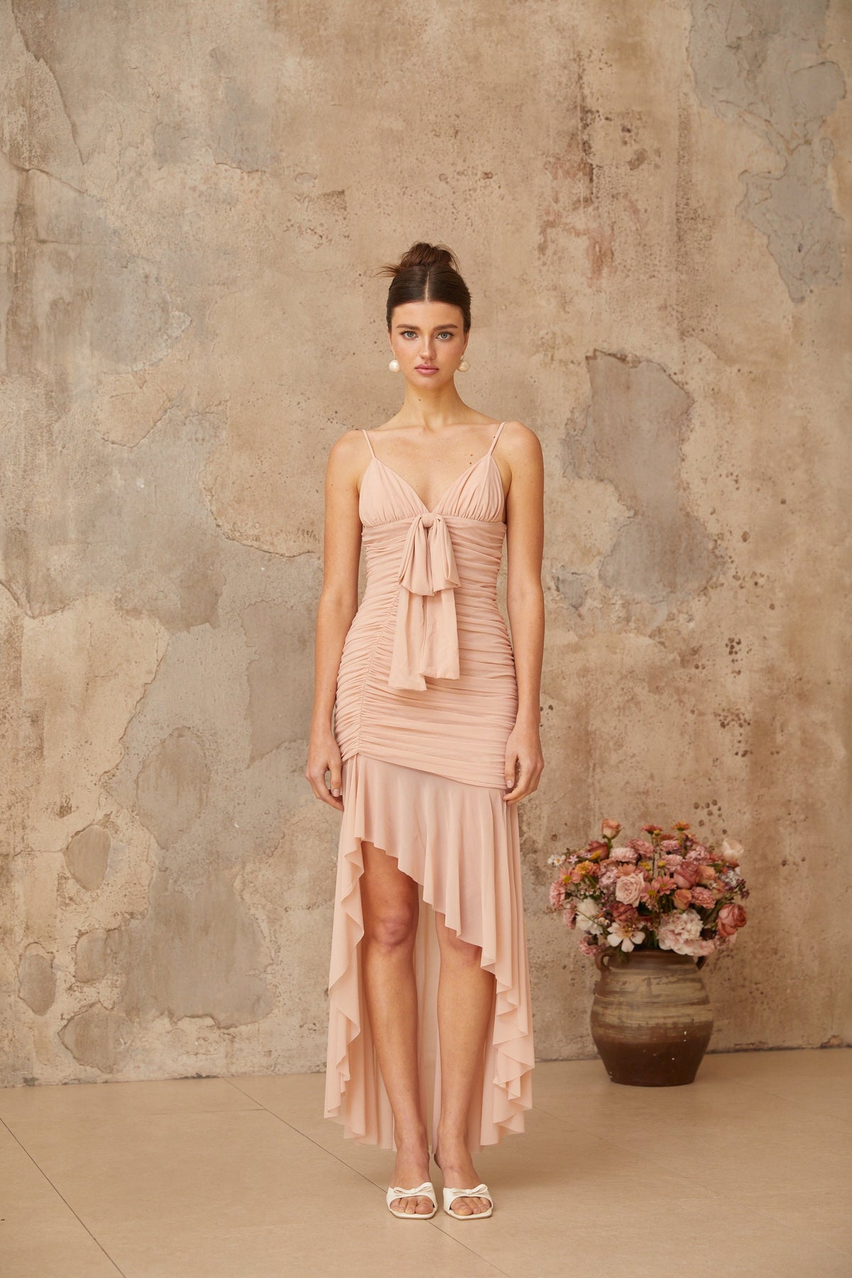 Giada pink asymmetrical ruched dress