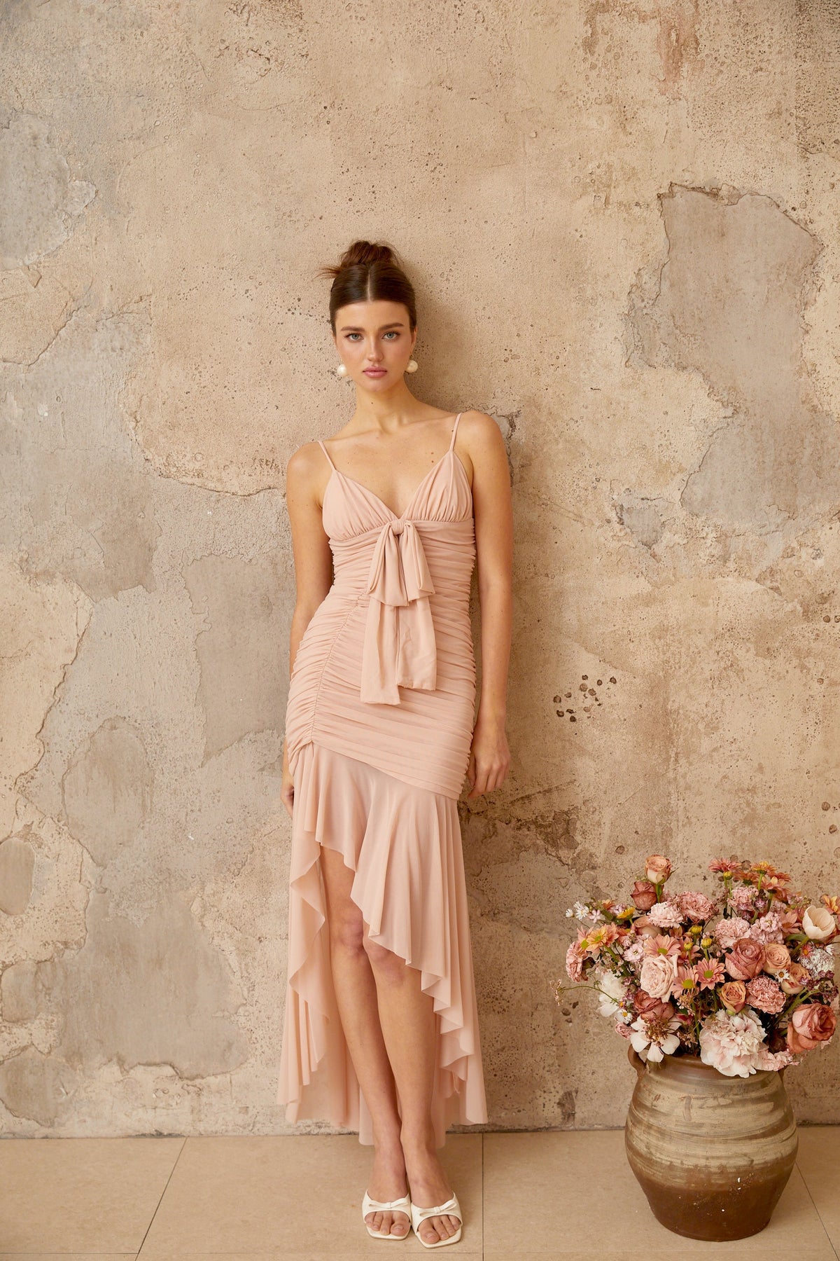Giada pink asymmetrical ruched dress