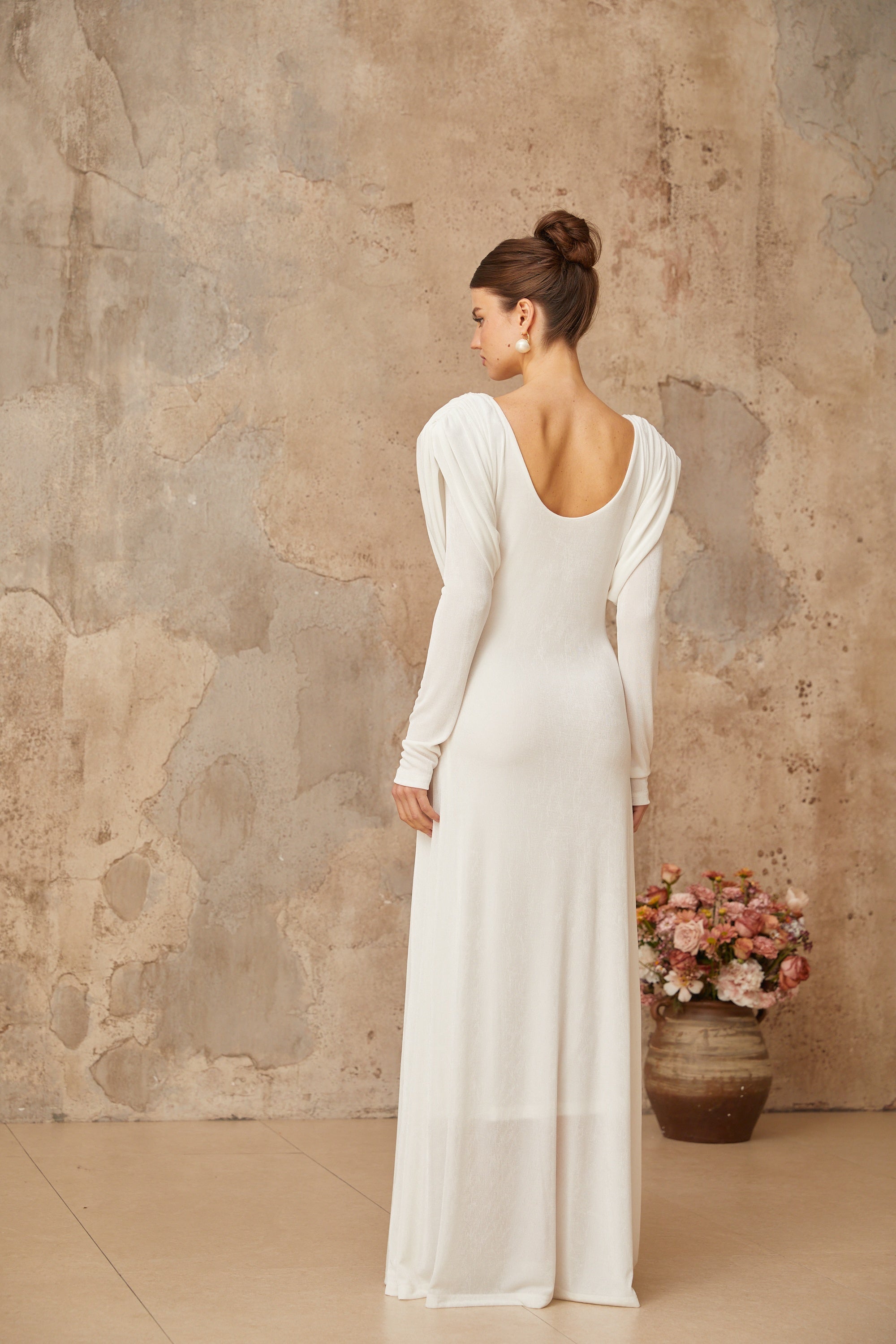 Margot white draped shirred maxi dress