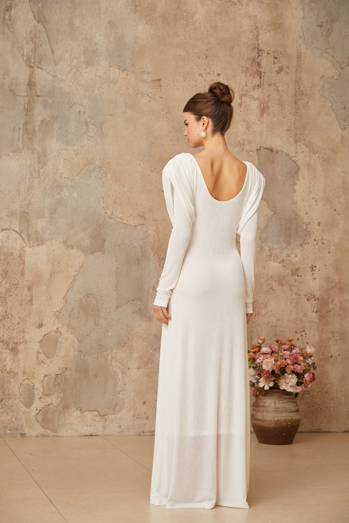 Margot white draped shirred maxi dress