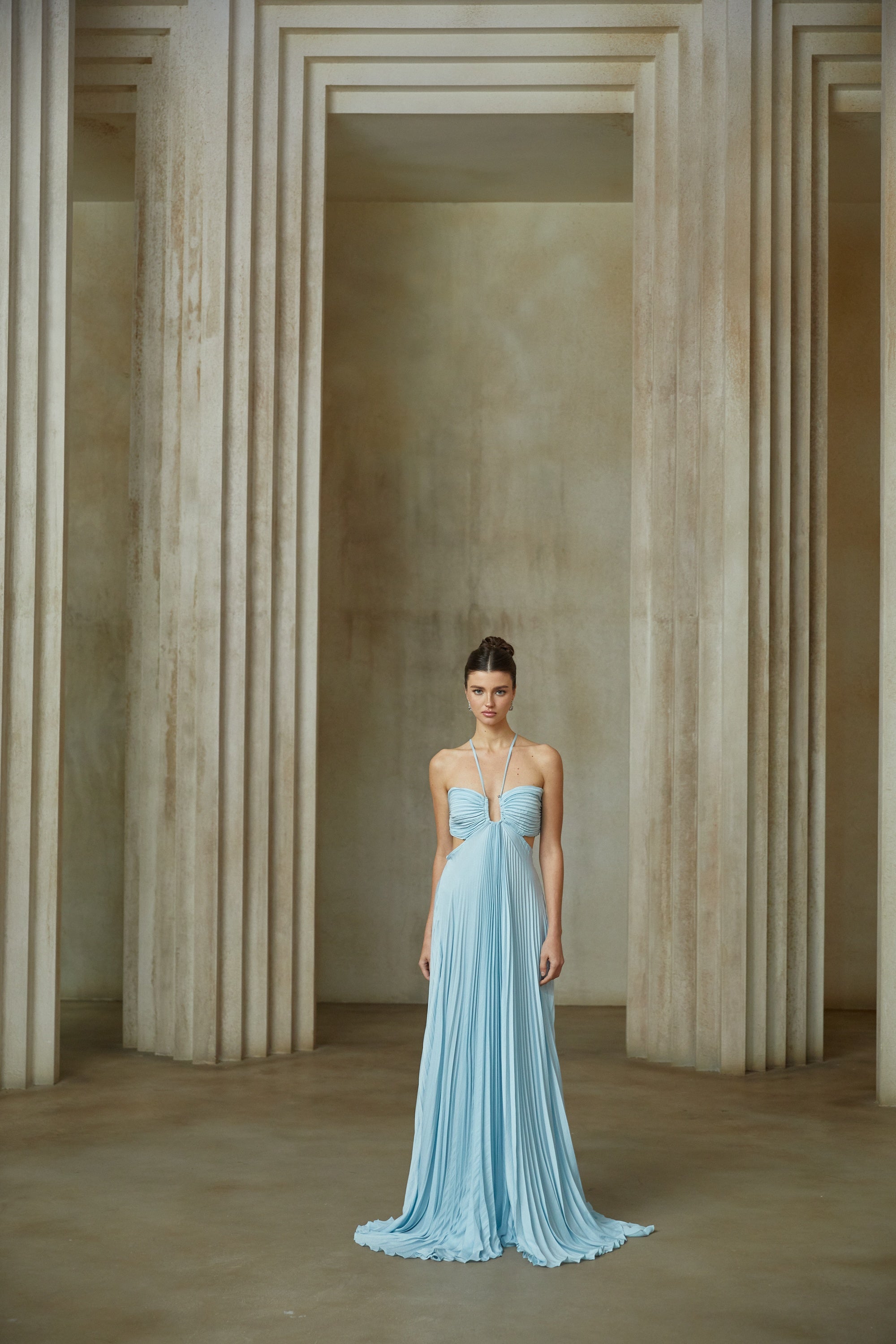 Andréa Blue Pleated Maxi Dress with Cutout Detail (Final Sale-US Only)