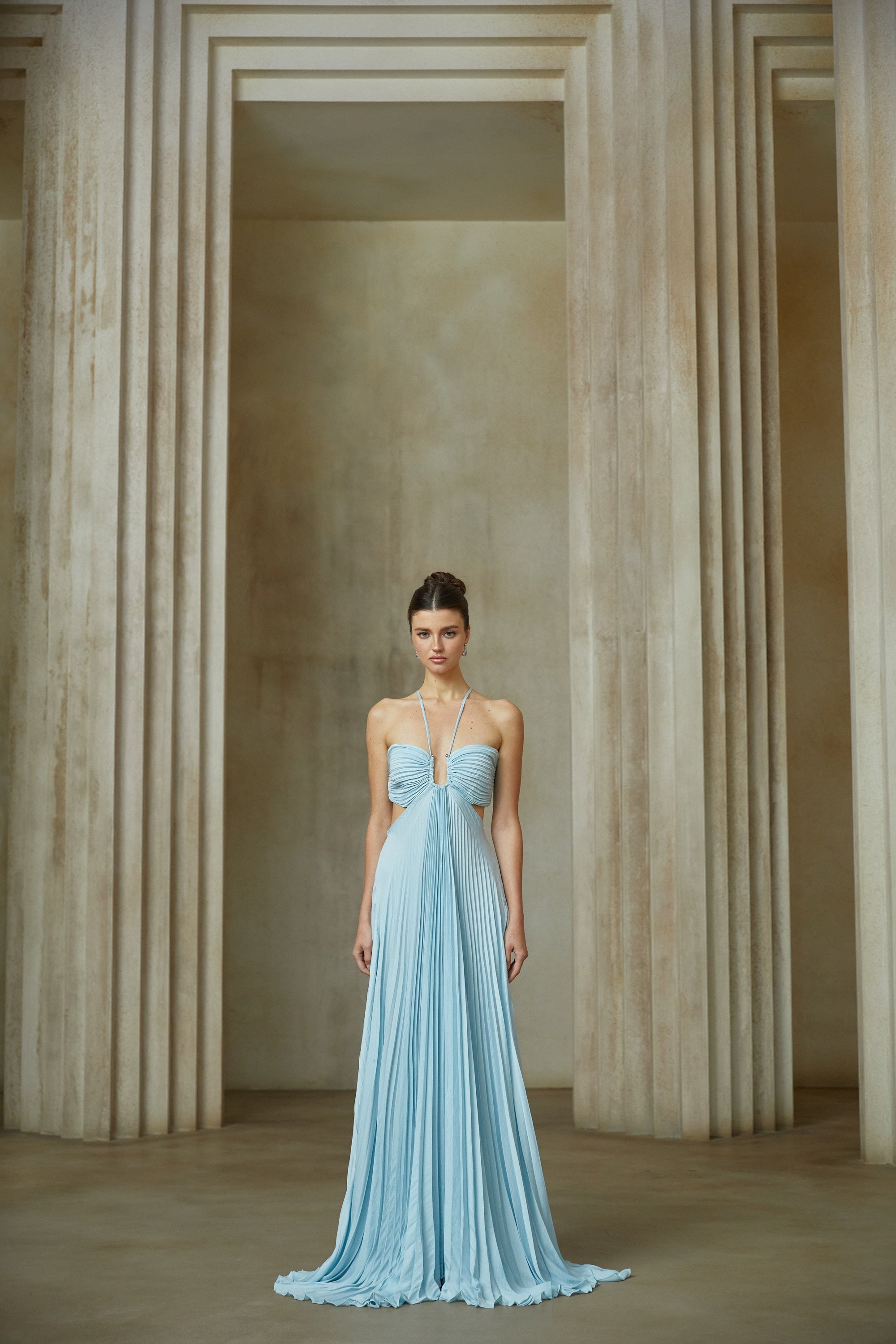 Andréa Blue Pleated Maxi Dress with Cutout Detail (Final Sale-US Only)