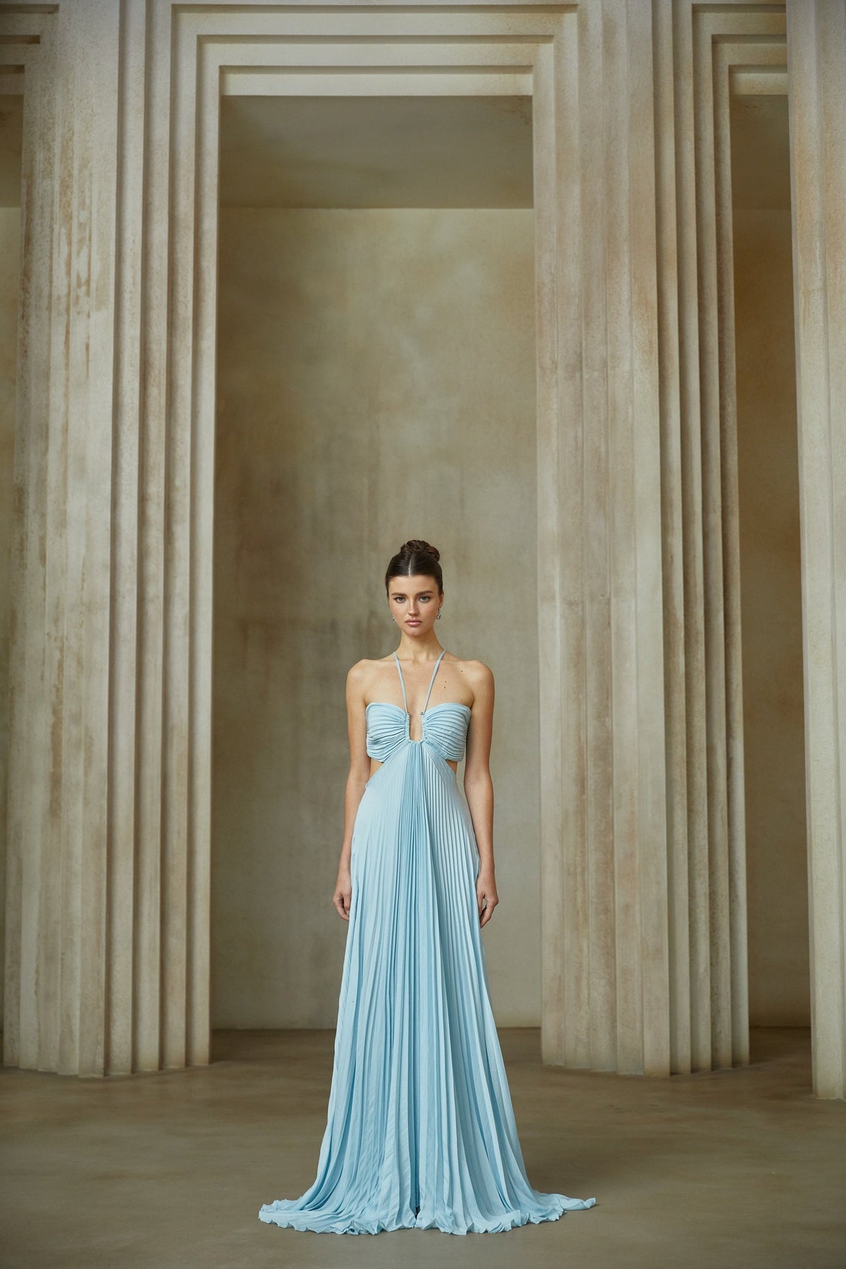 Andréa Blue Pleated Maxi Dress with Cutout Detail (Final Sale-US Only)