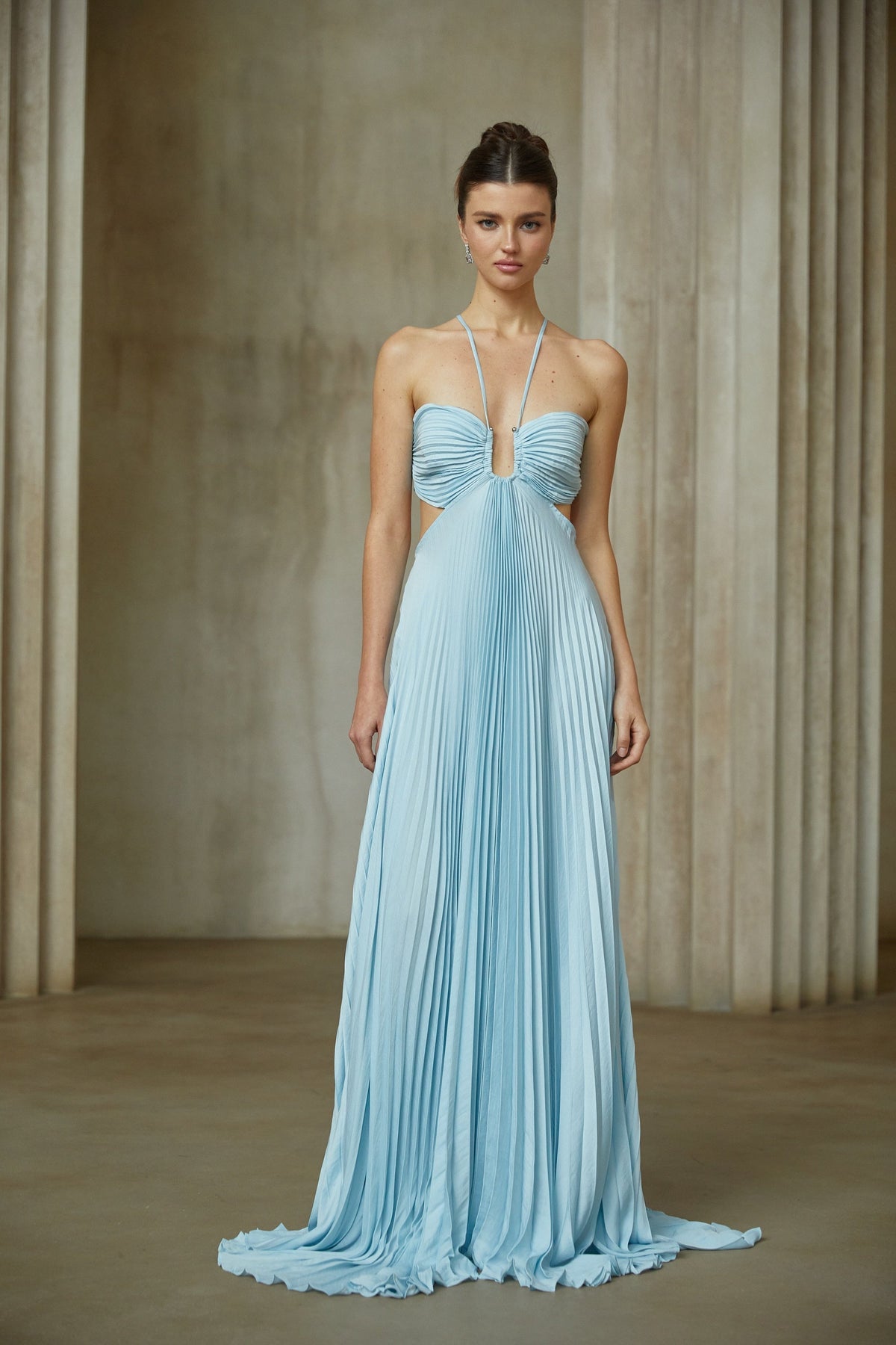Andréa Blue Pleated Maxi Dress with Cutout Detail (Final Sale-US Only)