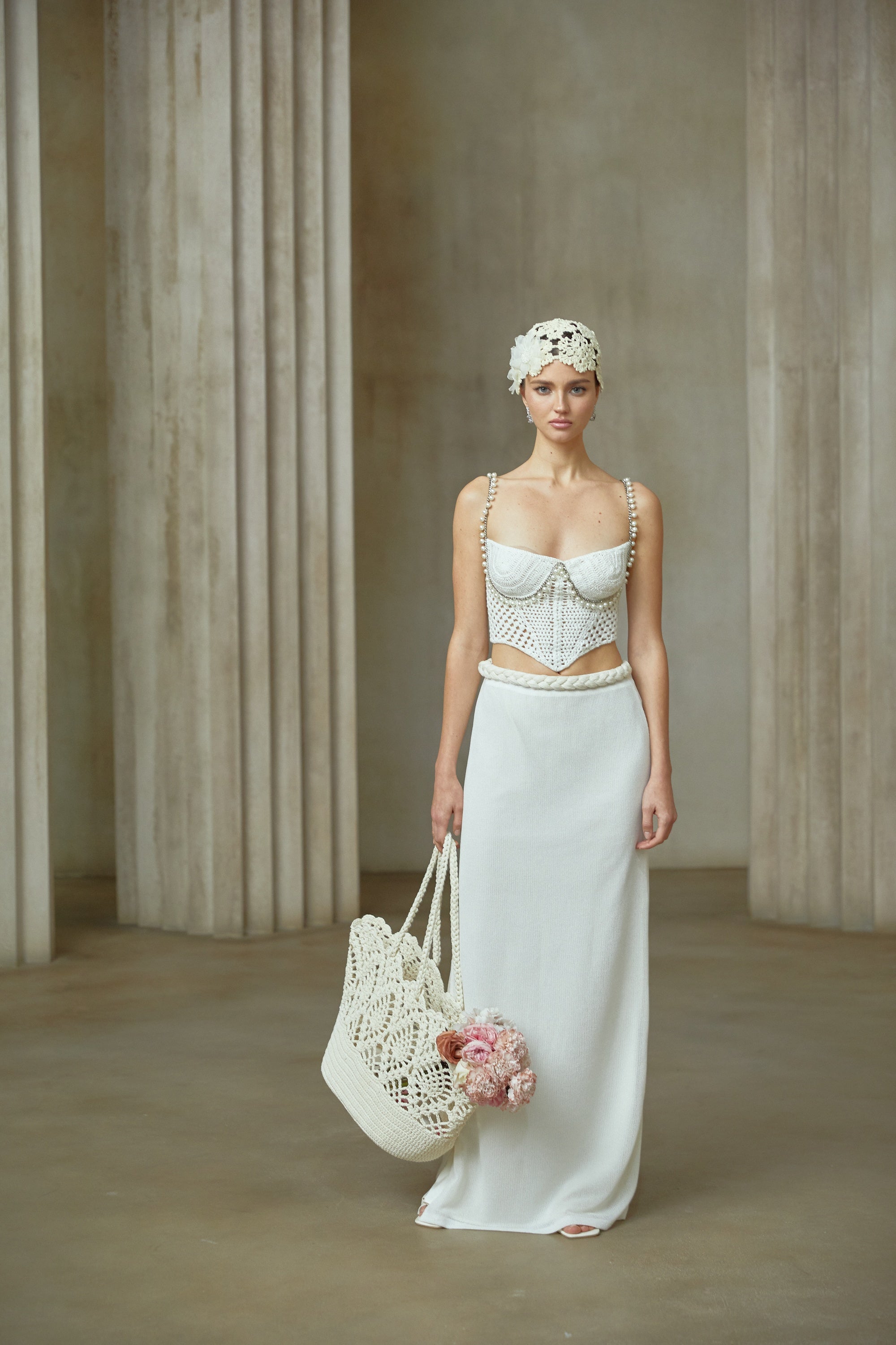 Prunelle Crochet Knit Two-Piece Top and Skirt Set