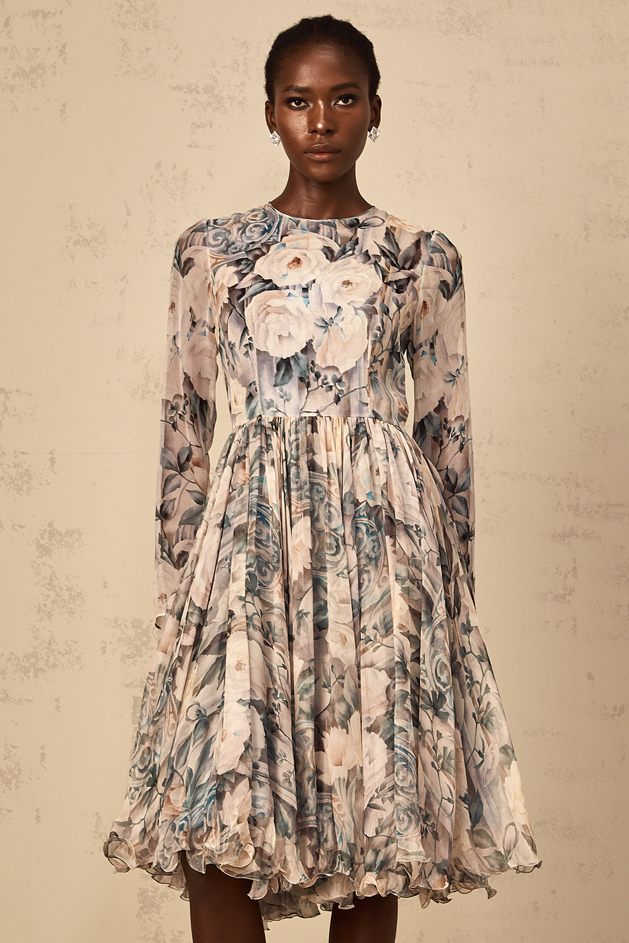 Mélanie Floral Print Pleated Chiffon Midi Dress (Final Sale-US Only)