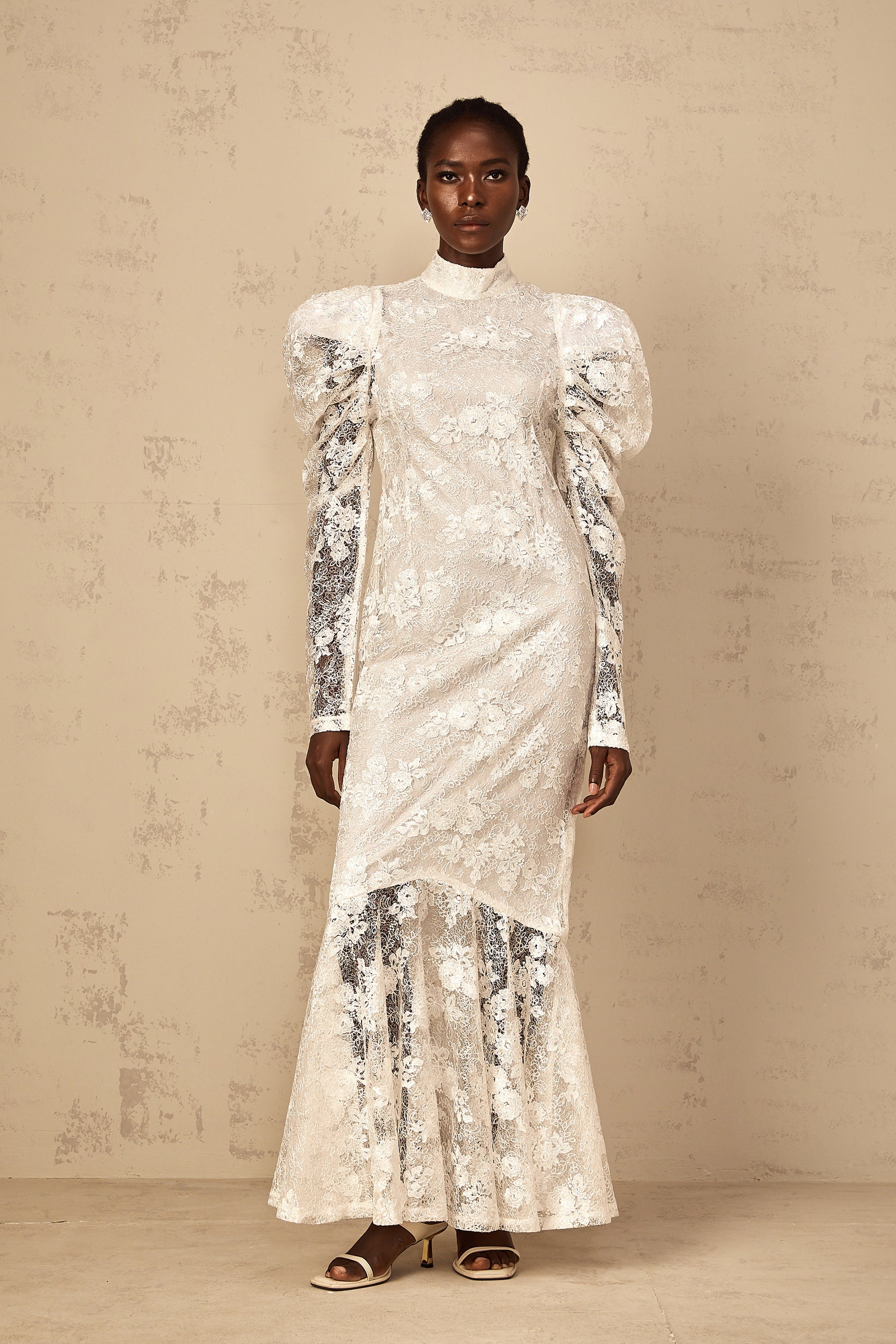 Pauline White Floral Lace Mermaid Maxi Dress